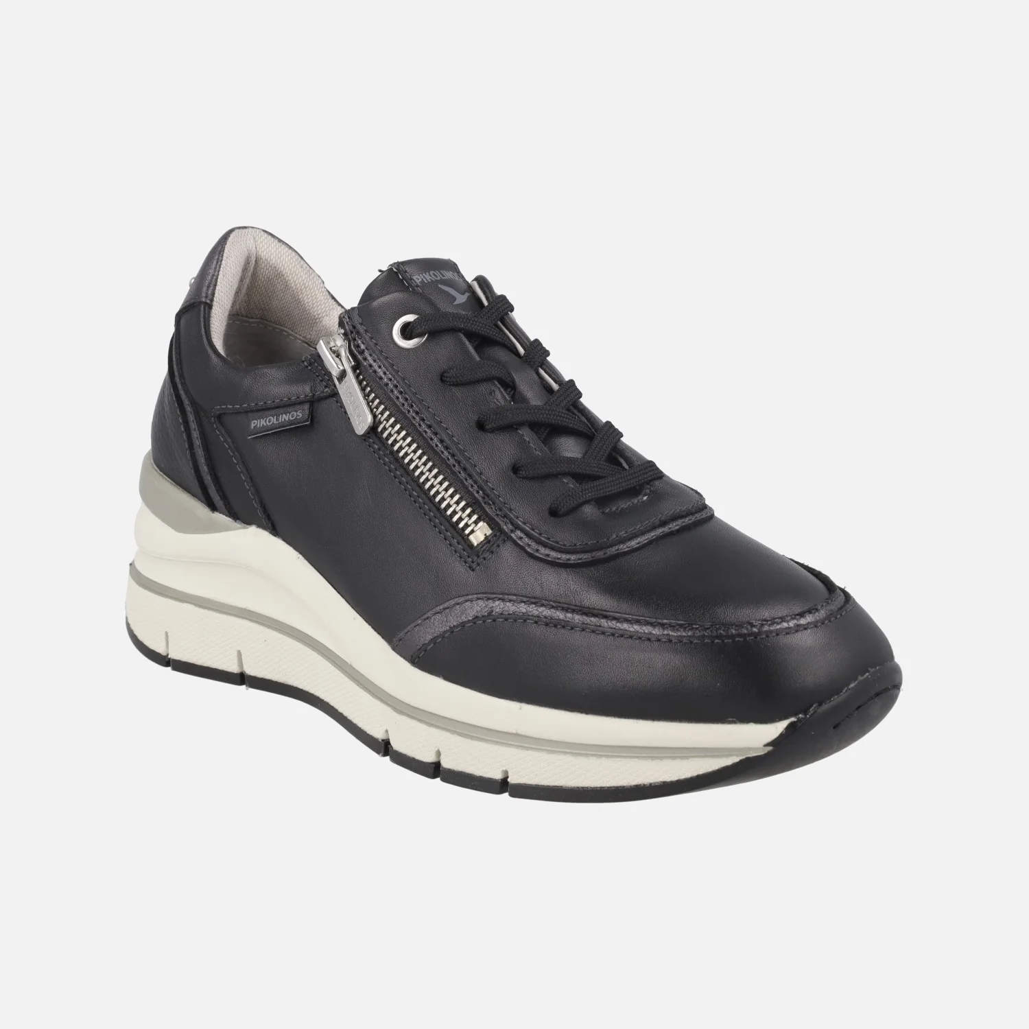 Deportivos negros de piel Extralight con cordones y cremallera Girona - Image 2