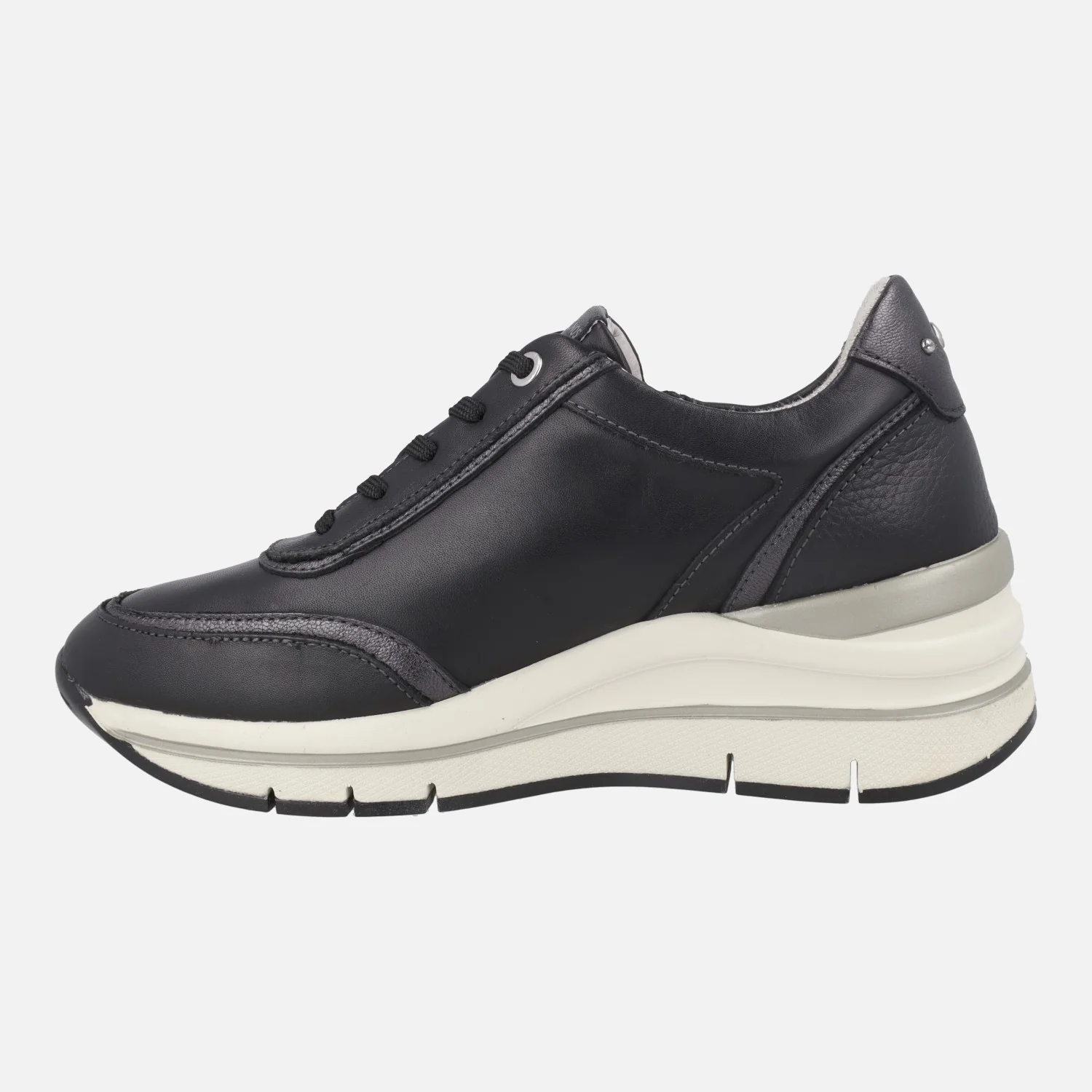 Deportivos negros de piel Extralight con cordones y cremallera Girona - Image 3