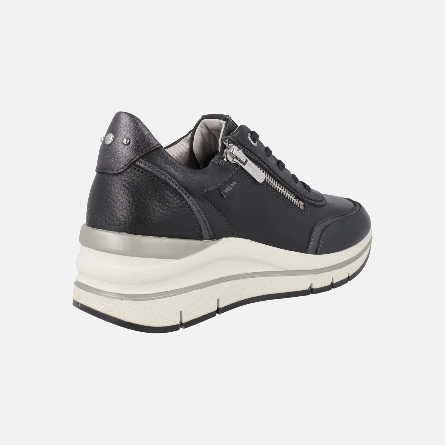 Deportivos negros de piel Extralight con cordones y cremallera Girona - Image 4