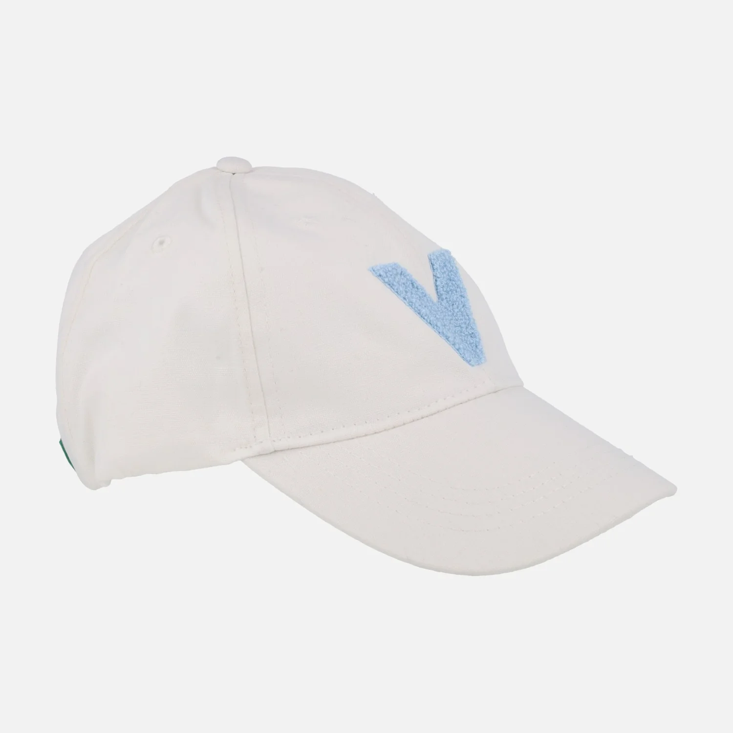 Gorras Victoria V en tejido blanco con logo en rizo azul - Image 2