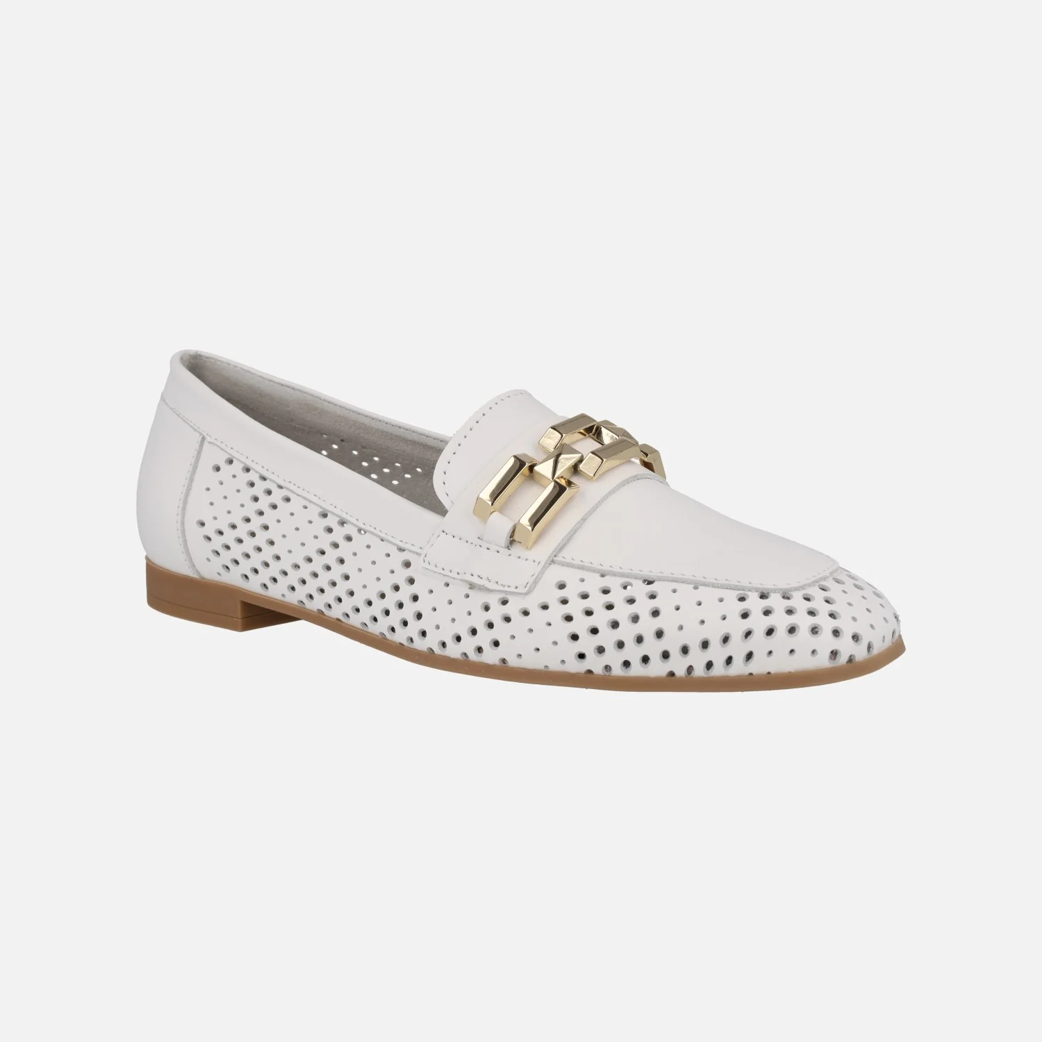 Mocasines blancos de piel troquelados con adorno metálico - Image 2
