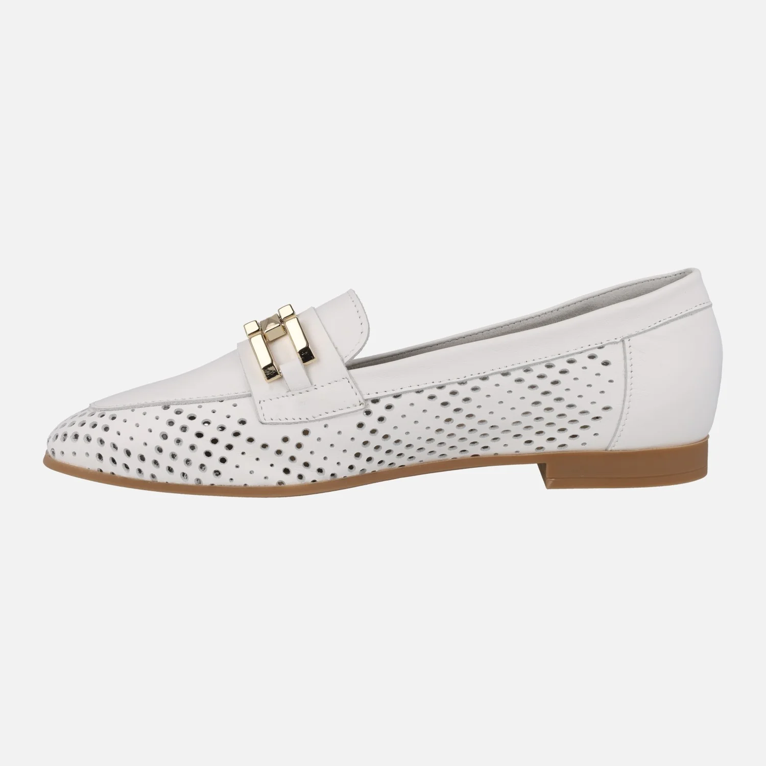 Mocasines blancos de piel troquelados con adorno metálico - Image 3