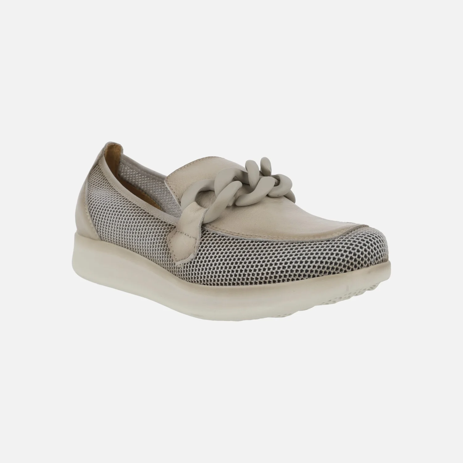 Mocasines combinados en piel y rejilla color taupe - Image 2
