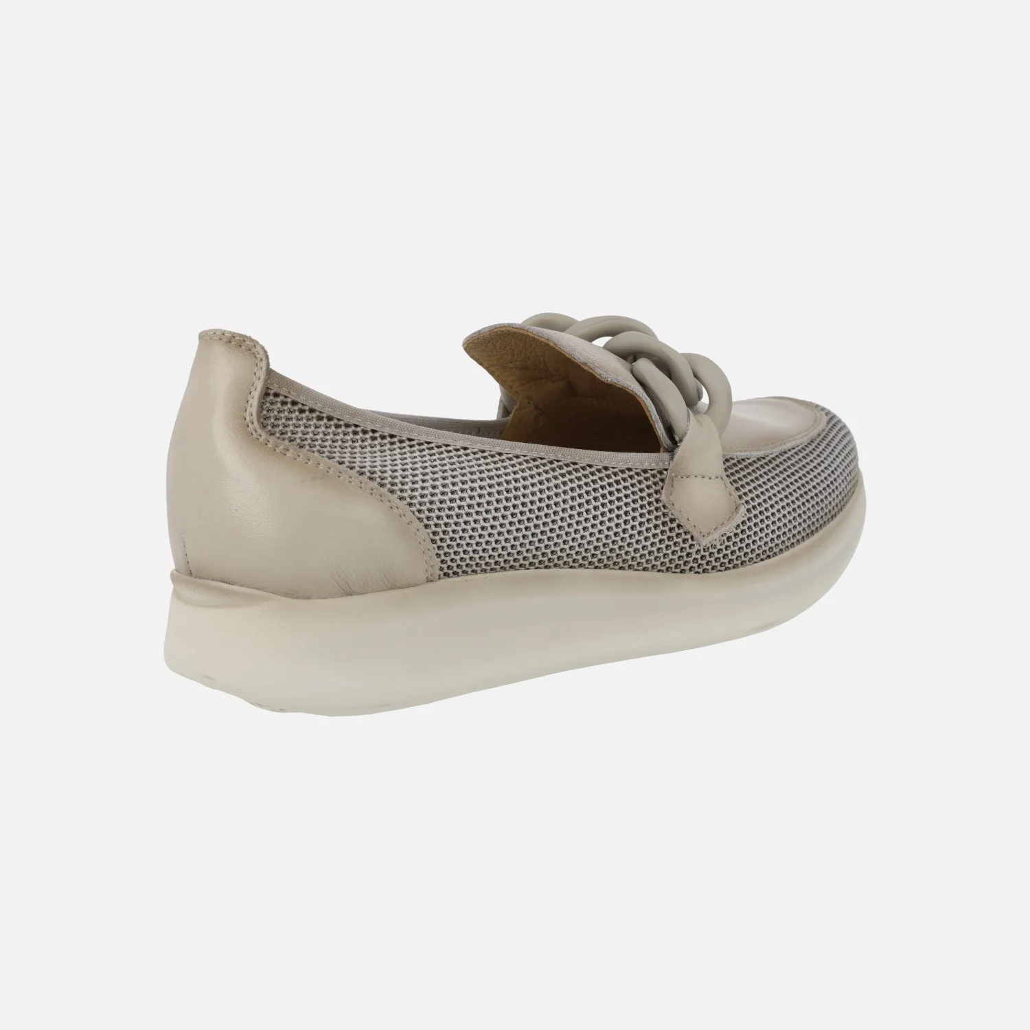 Mocasines combinados en piel y rejilla color taupe - Image 4