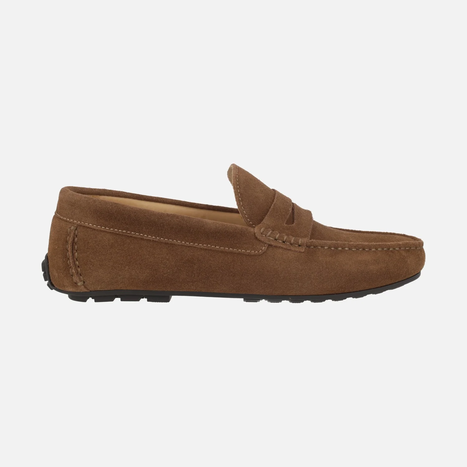 Mocasines con antifaz para hombre Pasos en serraje castaño