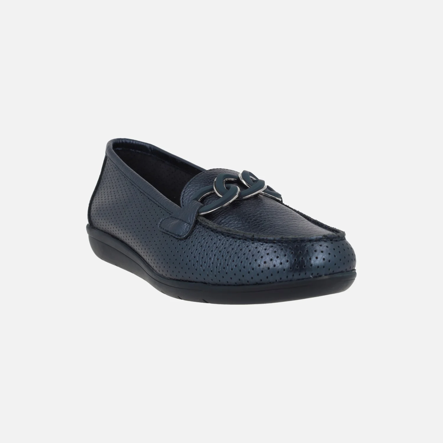 Mocasines confort de piel con picados y adorno de eslabones - Image 2