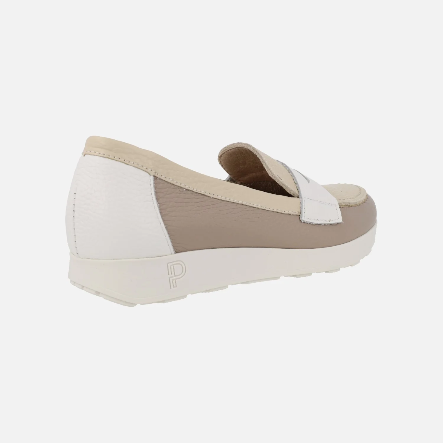 Mocasines confort de piel en combinado blanco crema y taupe - Image 4