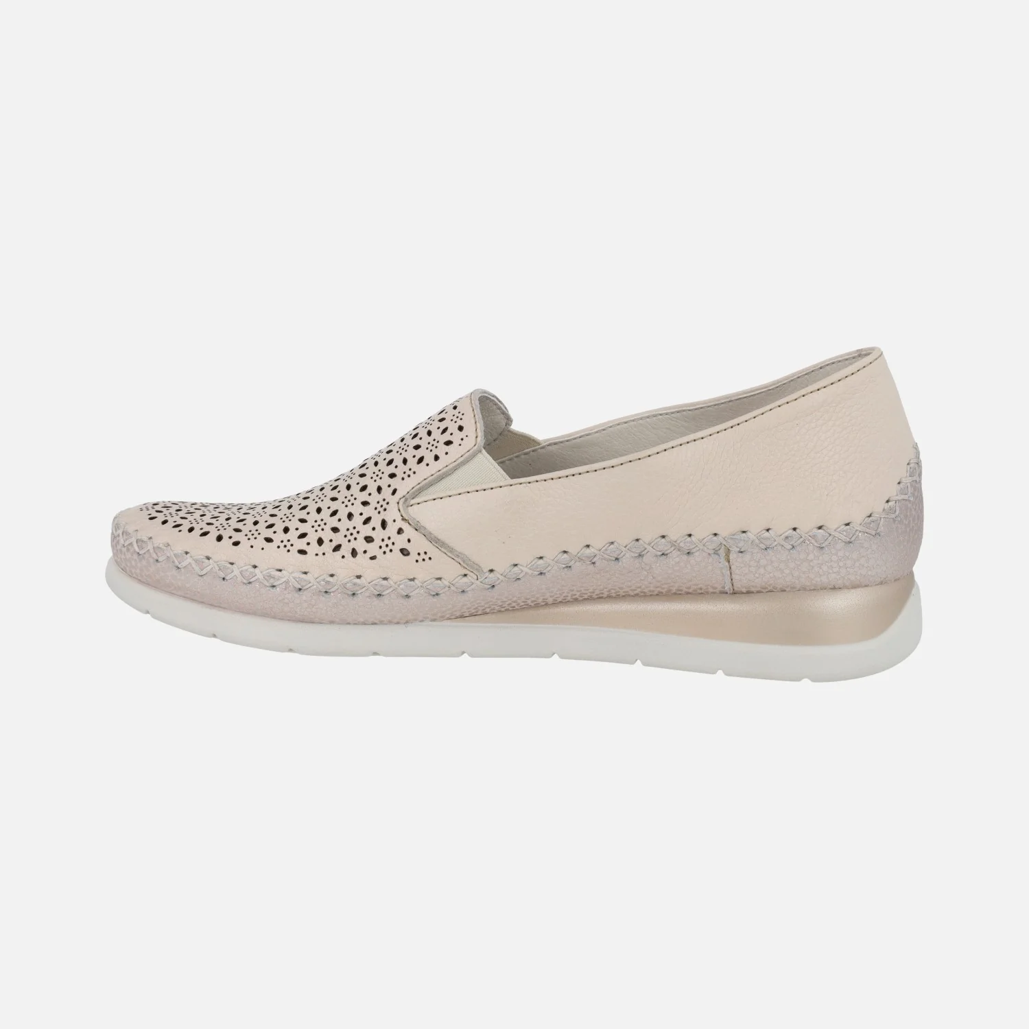Mocasines confort Sella con picados en piel beige - Image 3