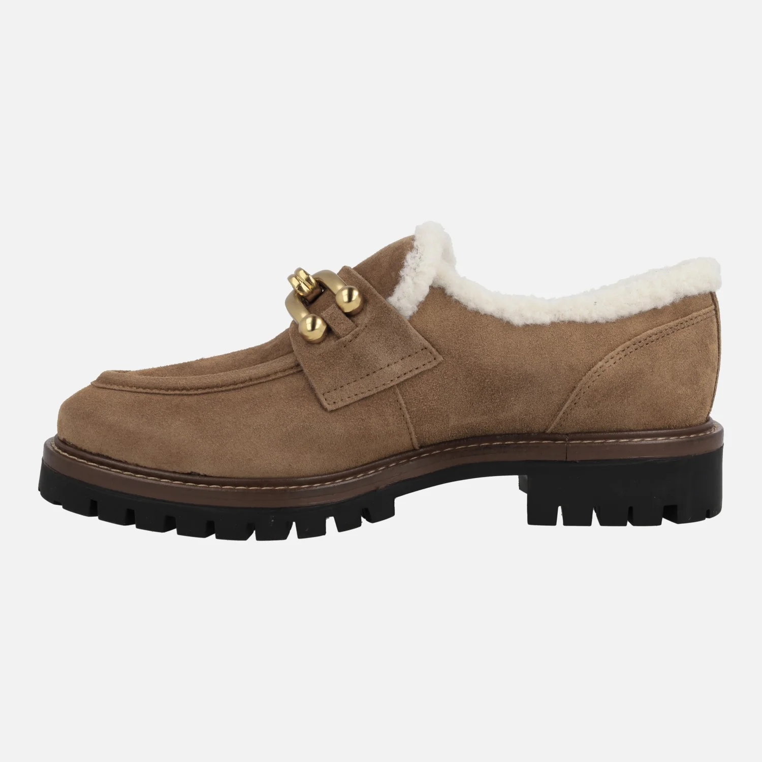 Mocasines de ante camel Militare con forro borreguillo y adorno metálico - Image 3