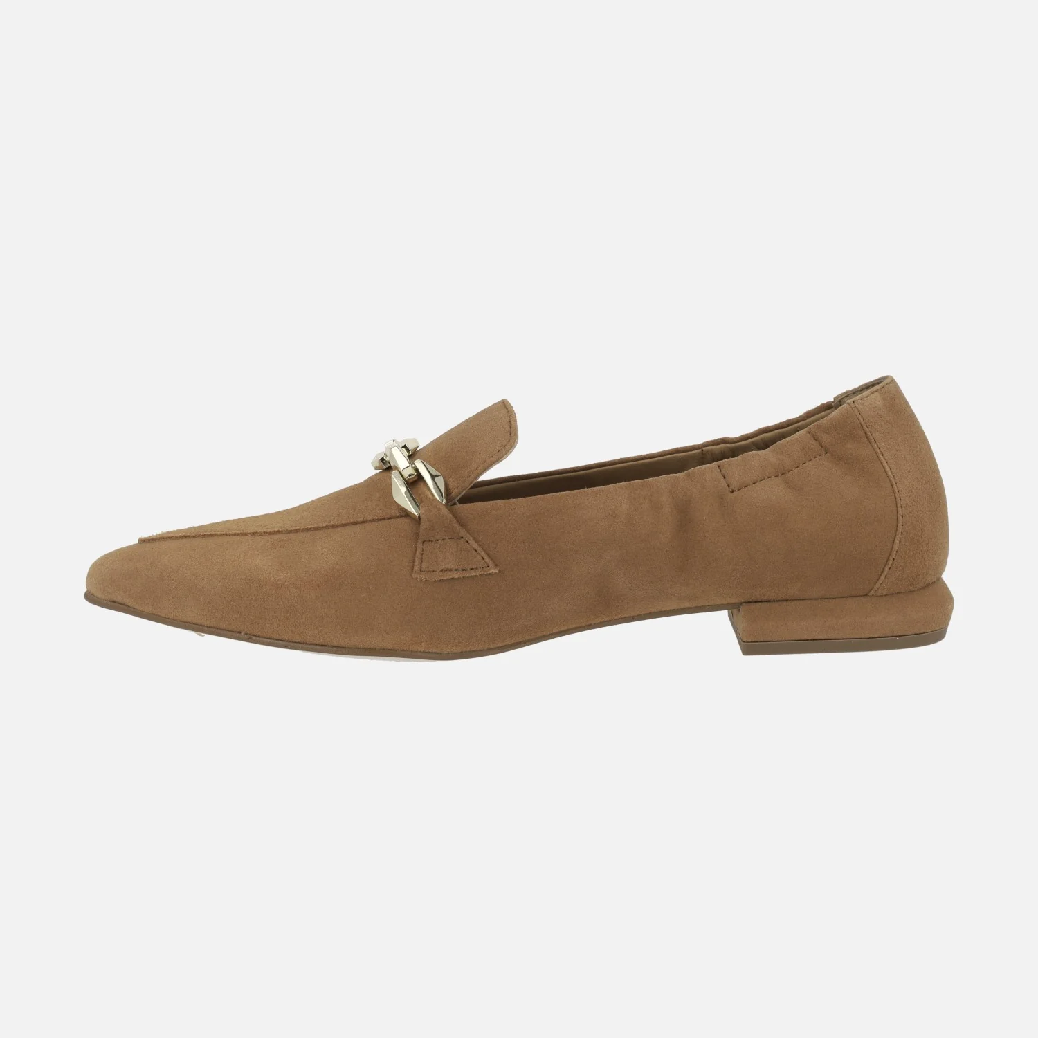 Mocasines de ante color cuero con adorno metálico dorado - Image 3