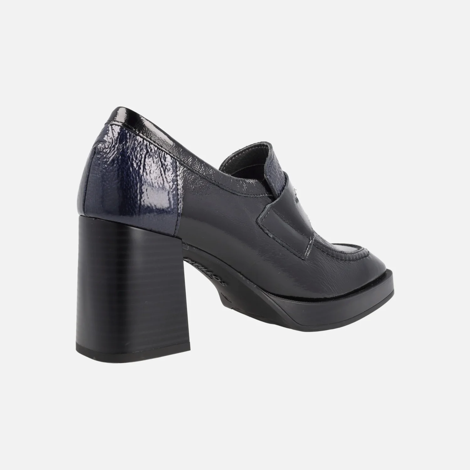 Mocasines de charol con tacón y plataforma en combinado negro - azul - Image 4