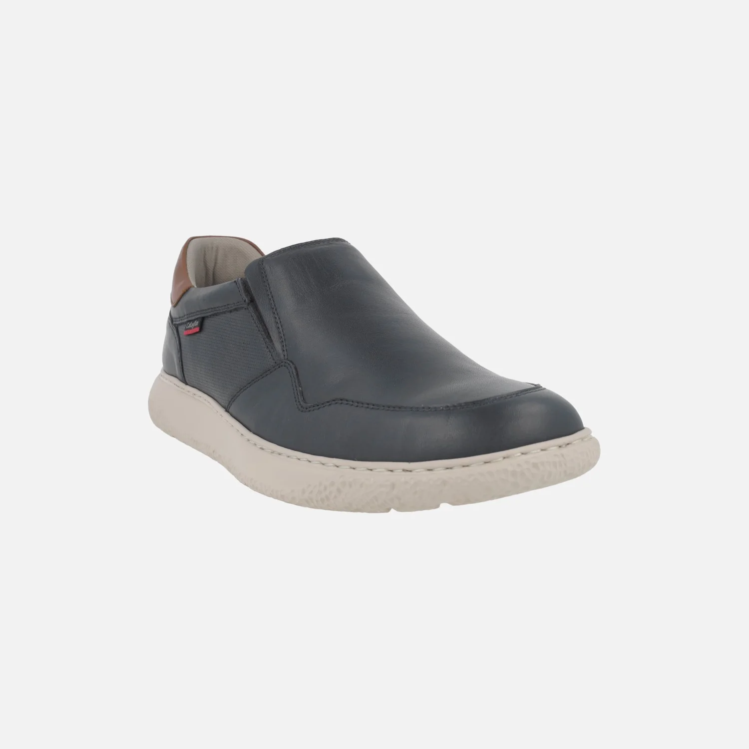 Mocasines de piel azul marino con elásticos y detalles en marrón - Image 2