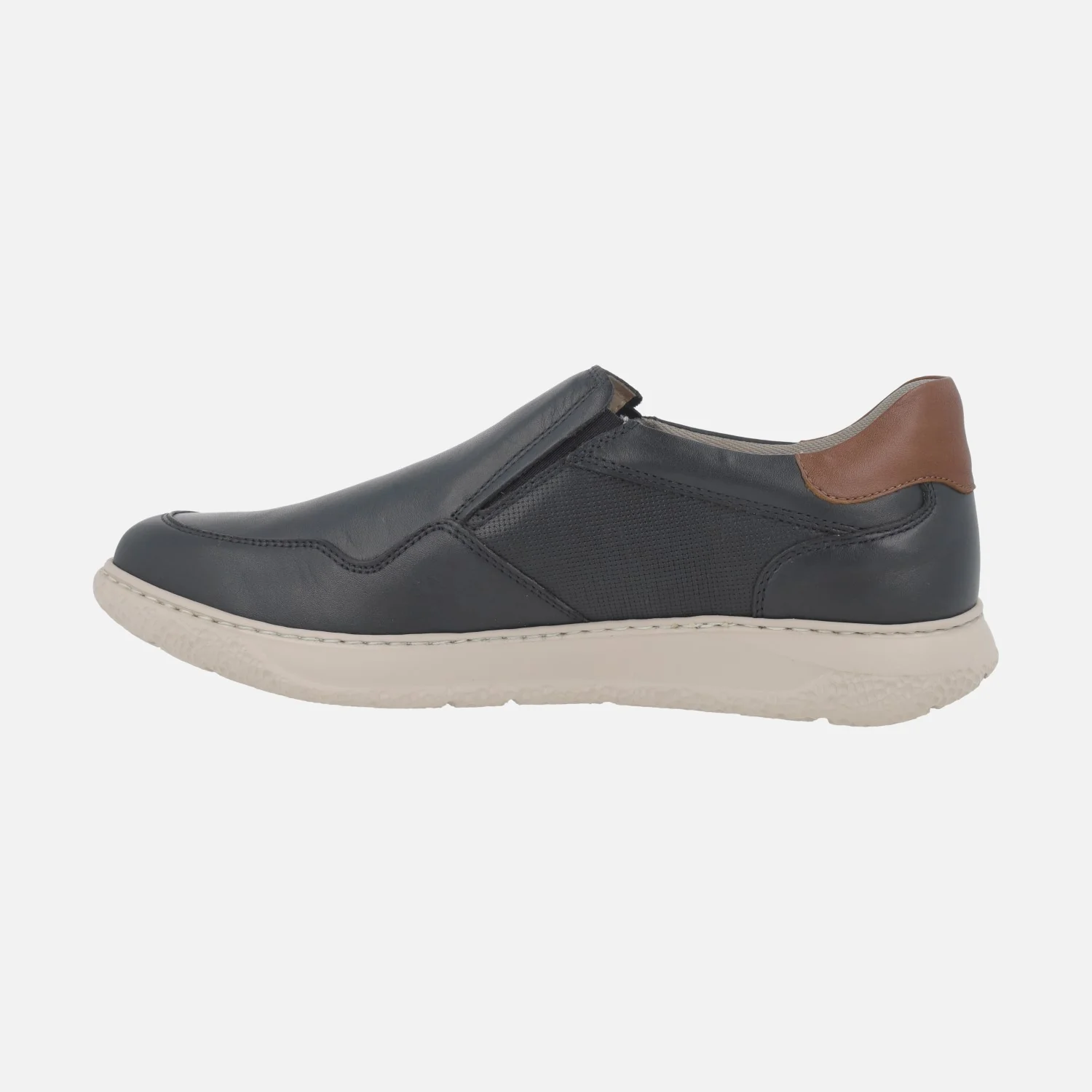 Mocasines de piel azul marino con elásticos y detalles en marrón - Image 3