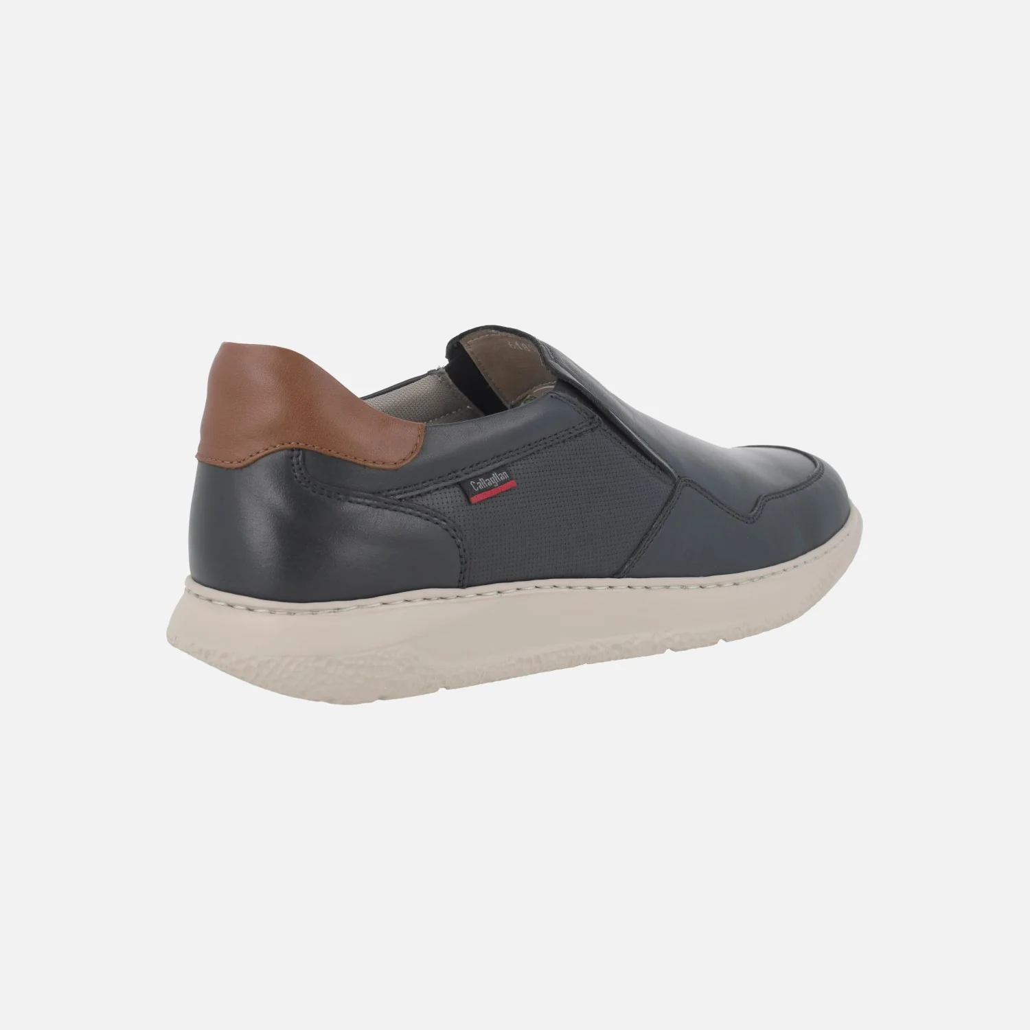 Mocasines de piel azul marino con elásticos y detalles en marrón - Image 4