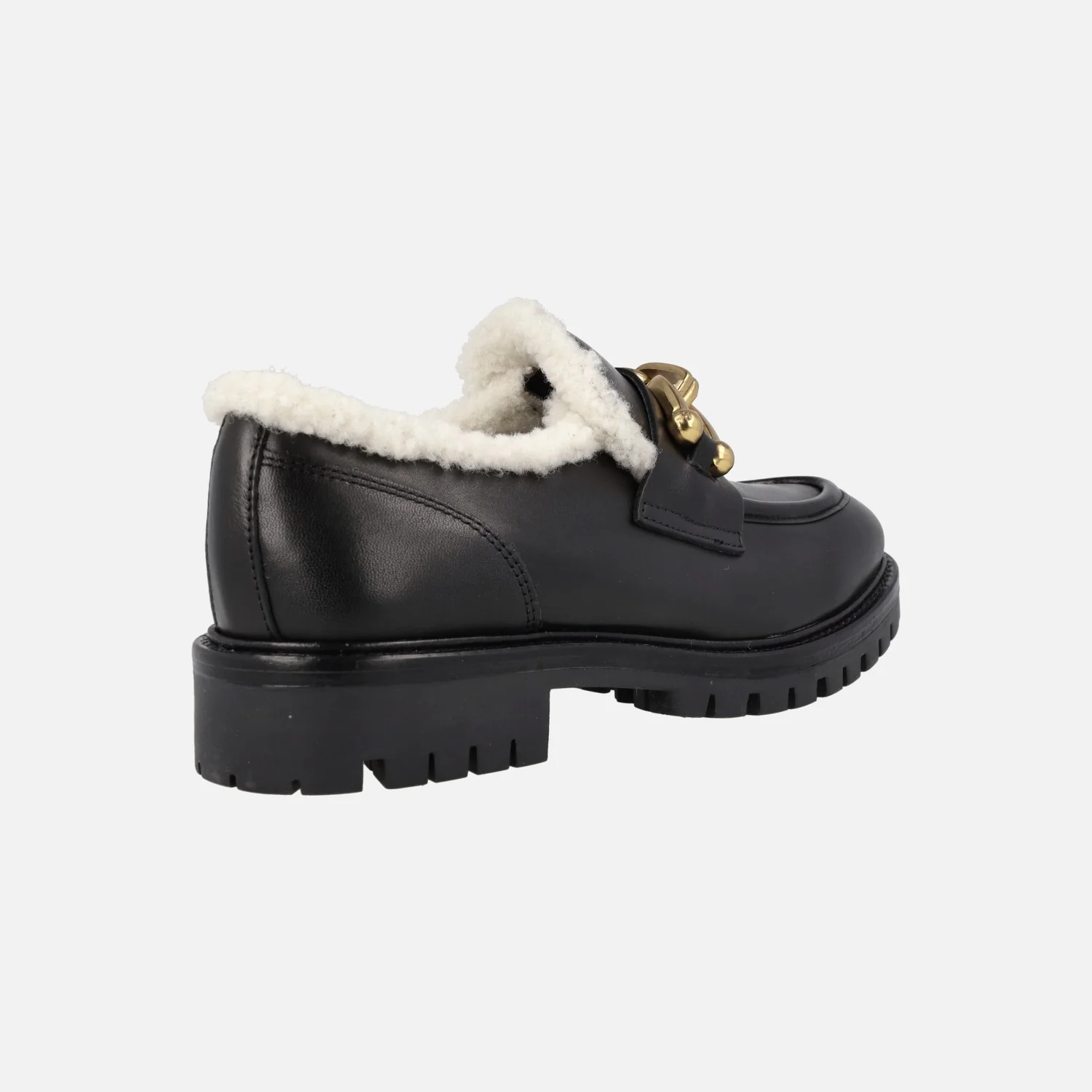 MOCASINES DE piel negra MILITARE CON FORRO BORREGUILLO Y ADORNO METÁLICO - Image 3