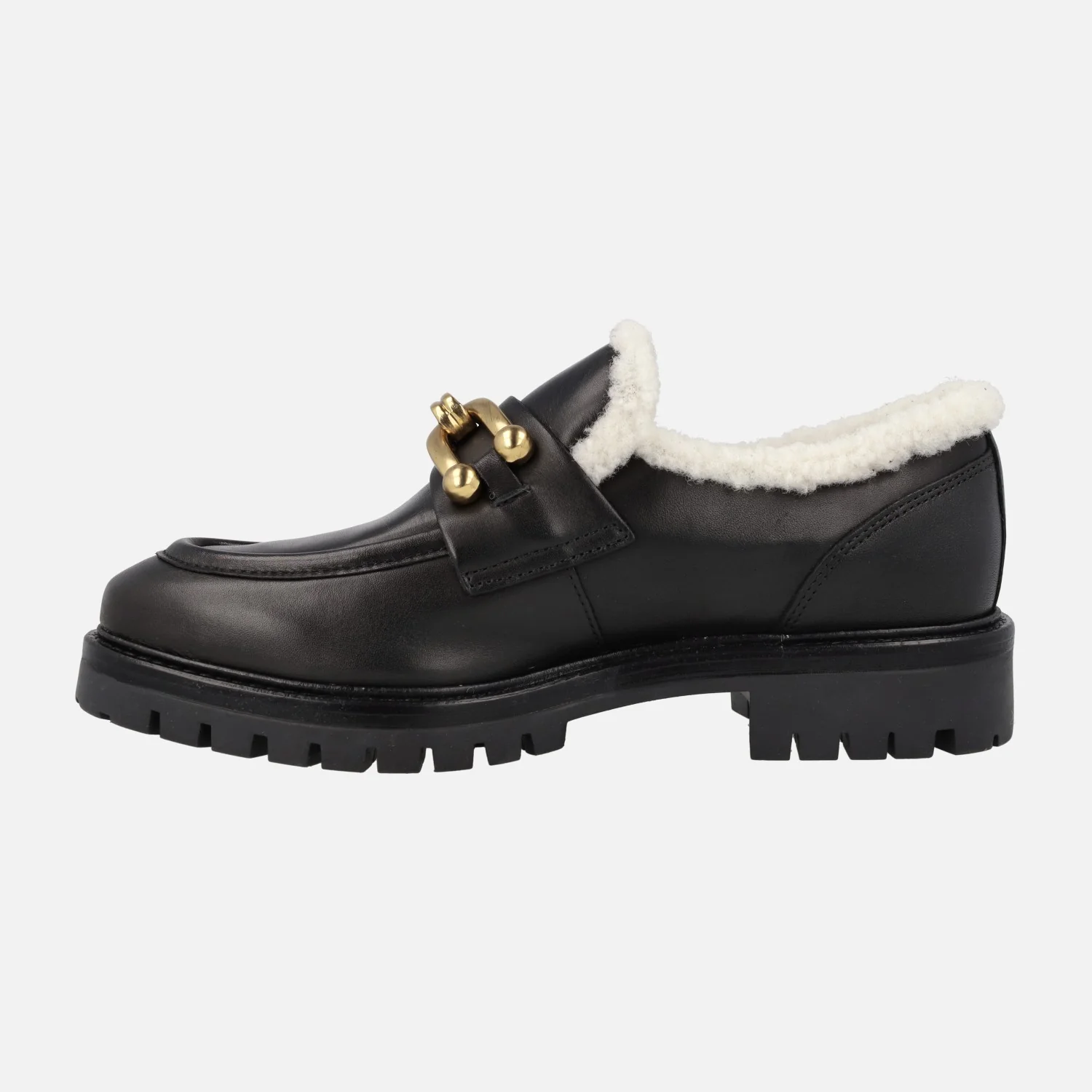 MOCASINES DE piel negra MILITARE CON FORRO BORREGUILLO Y ADORNO METÁLICO - Image 4