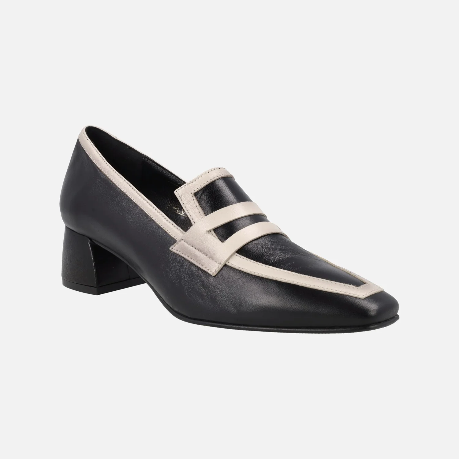 Mocasines de tacón con copete y franjas beige - Image 2