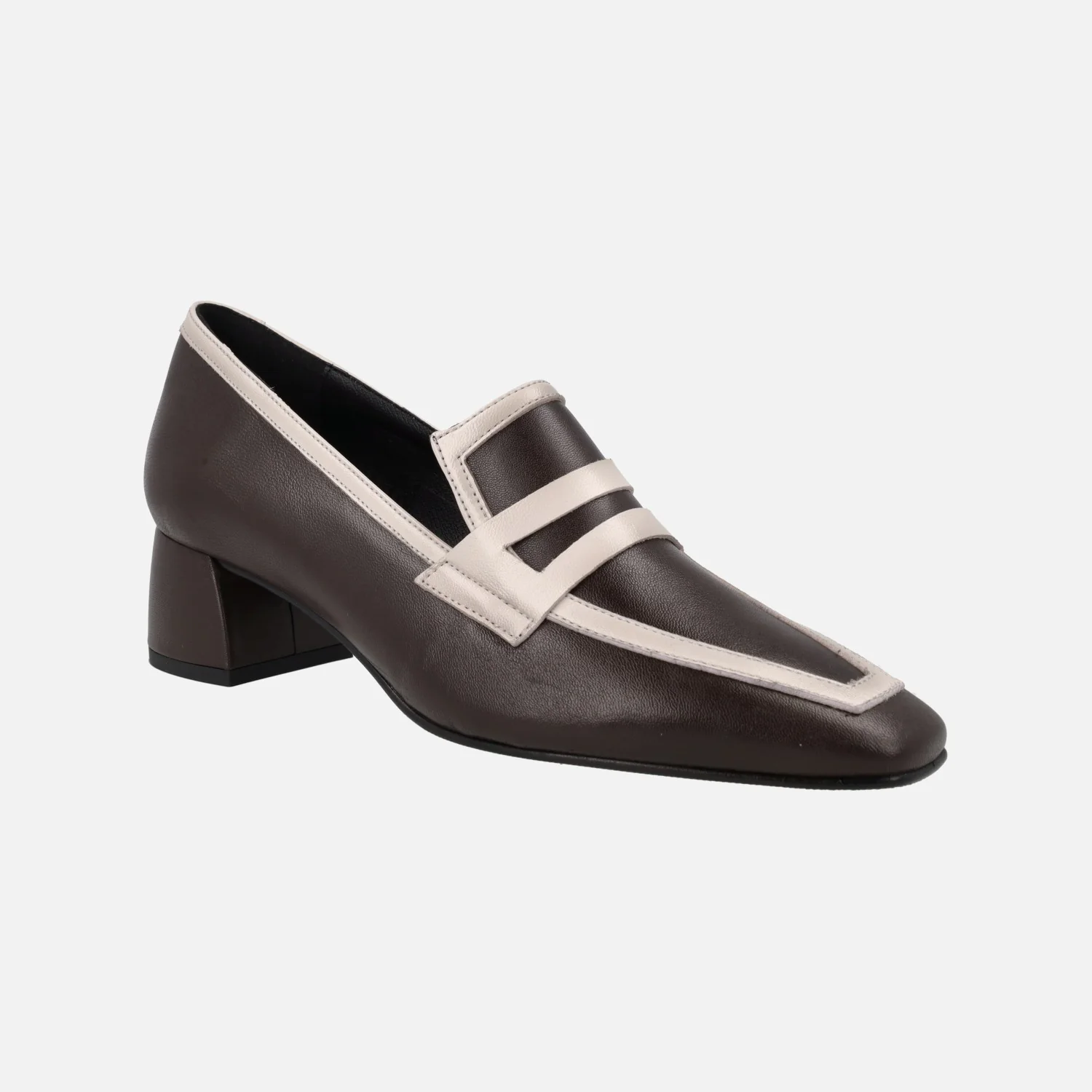 Mocasines de tacón con copete y franjas beige - Image 8