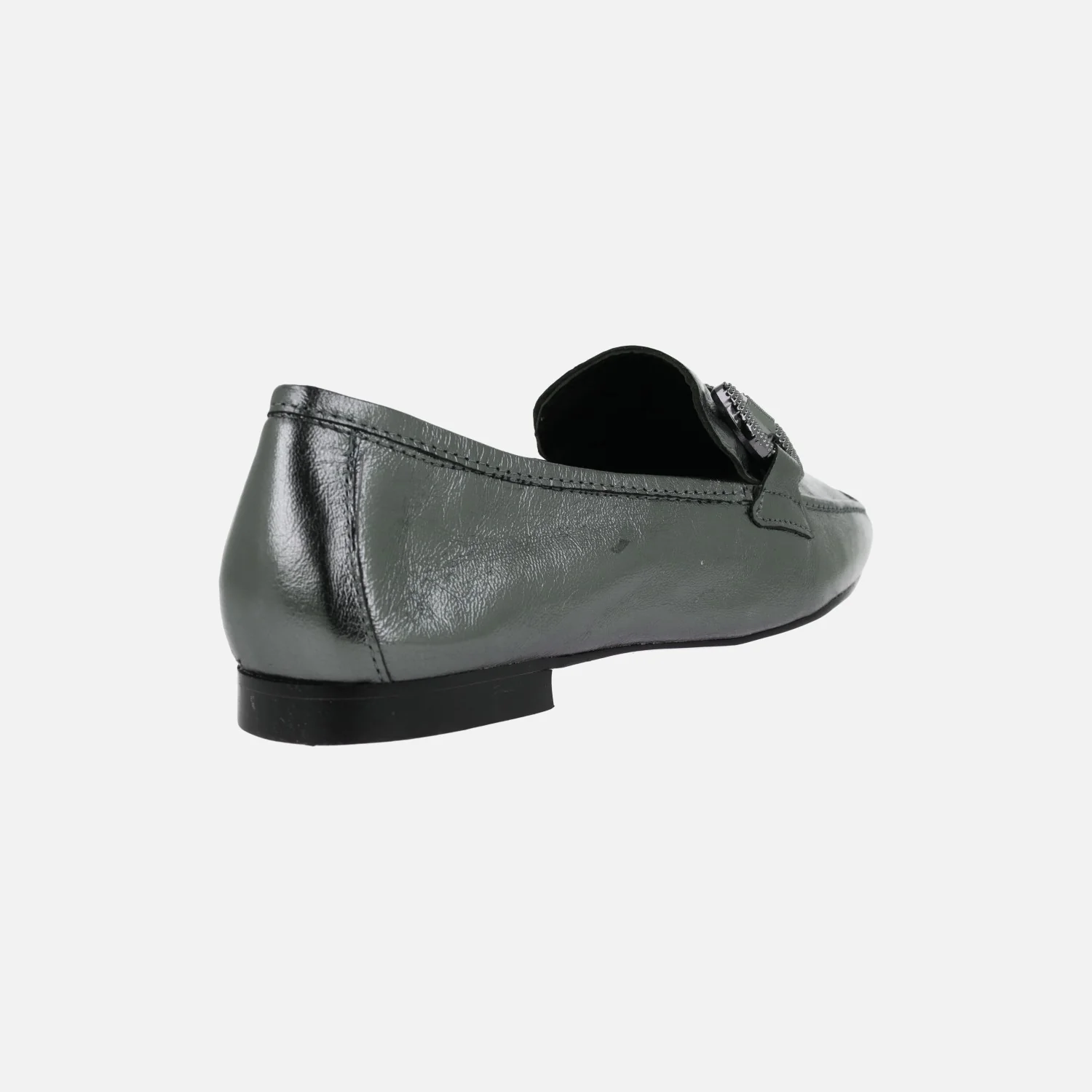 Mocasines en piel metalizada color acero con adorno - Image 4