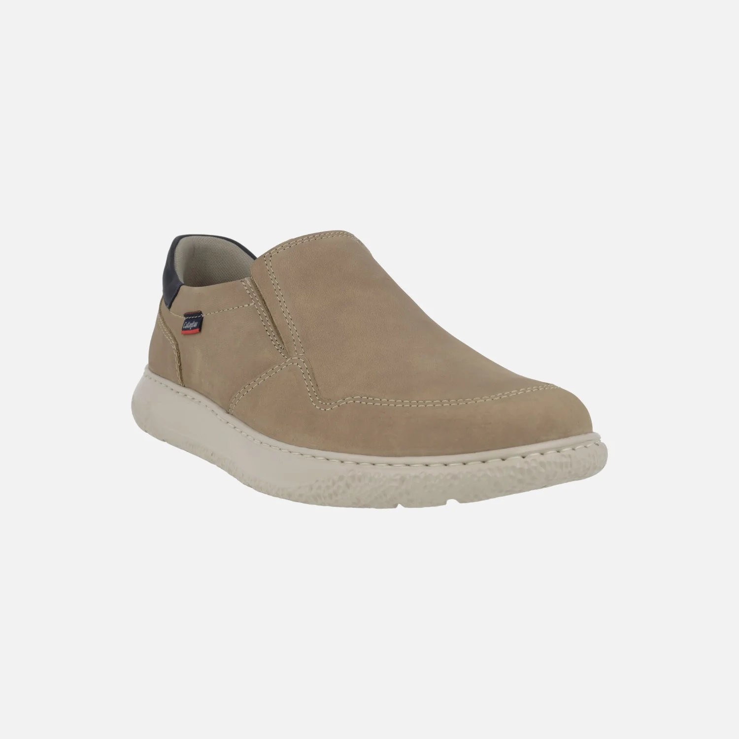 Mocasines en piel nobuck taupe con elásticos laterales y detalles en azul - Image 2