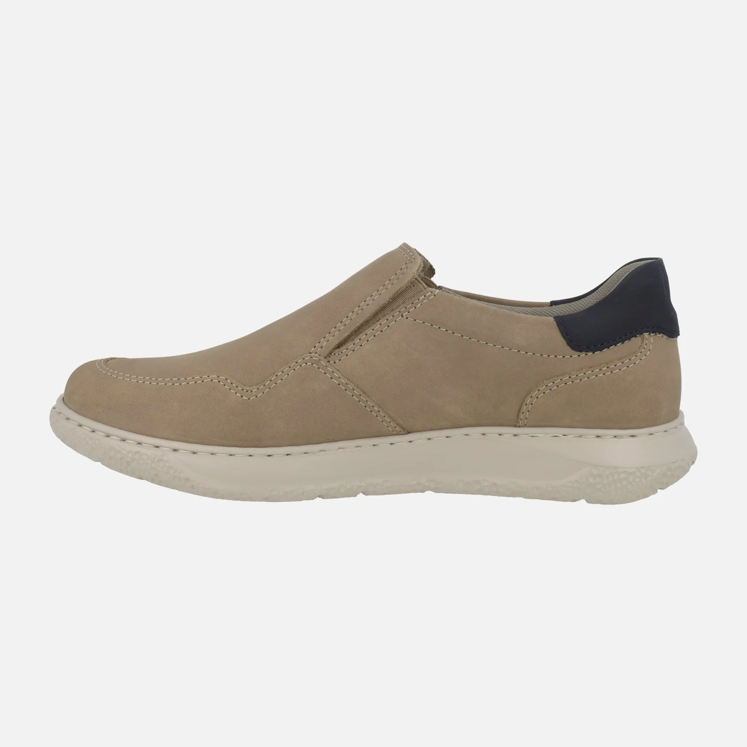 Mocasines en piel nobuck taupe con elásticos laterales y detalles en azul - Image 3