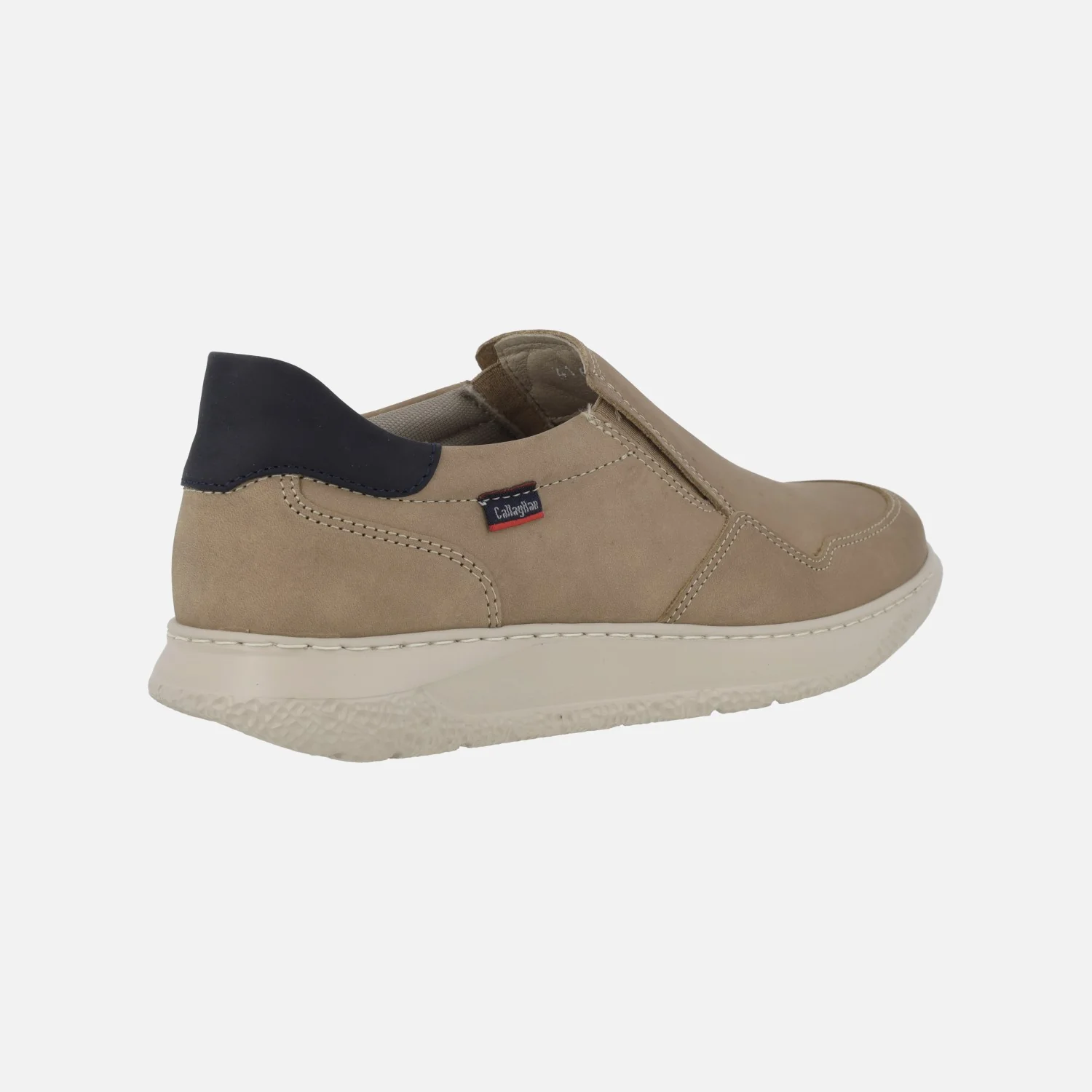 Mocasines en piel nobuck taupe con elásticos laterales y detalles en azul - Image 4