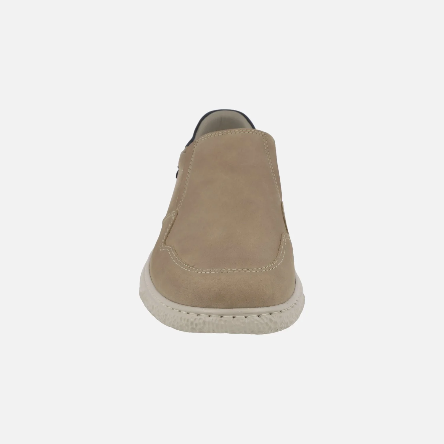 Mocasines en piel nobuck taupe con elásticos laterales y detalles en azul - Image 5