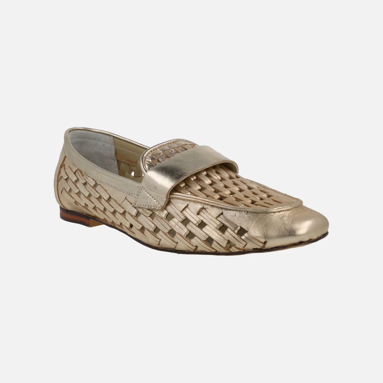 Mocasines en piel trenzada metalizada color oro - Image 2