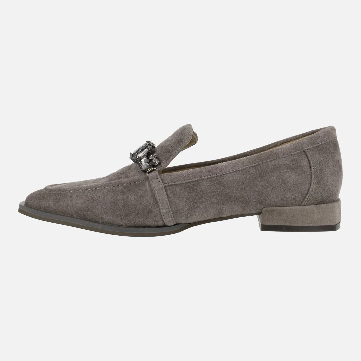 Mocasines en serraje gris con adorno de pedrería - Image 3