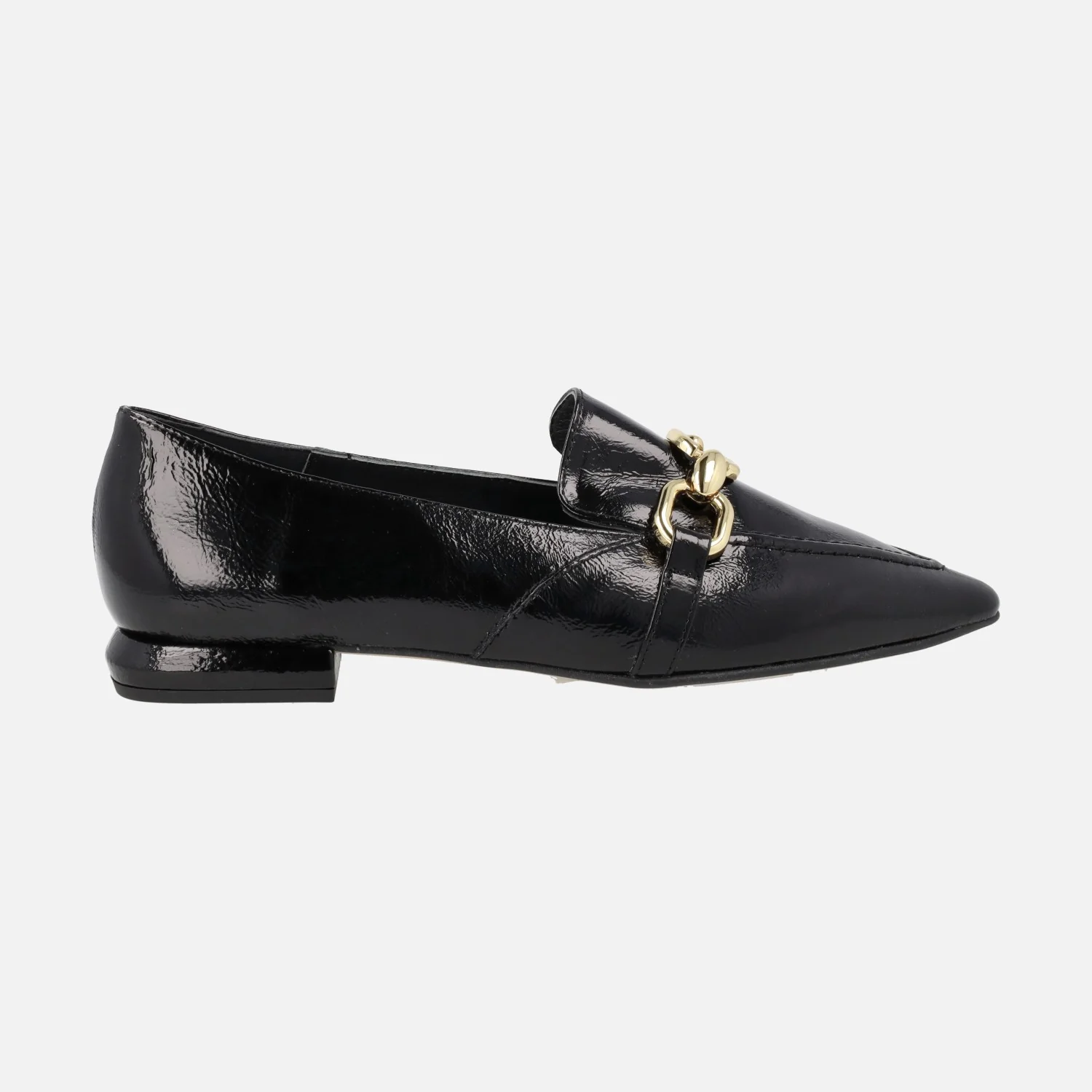 Mocasines negros de charol Monastir con adorno metálico dorado