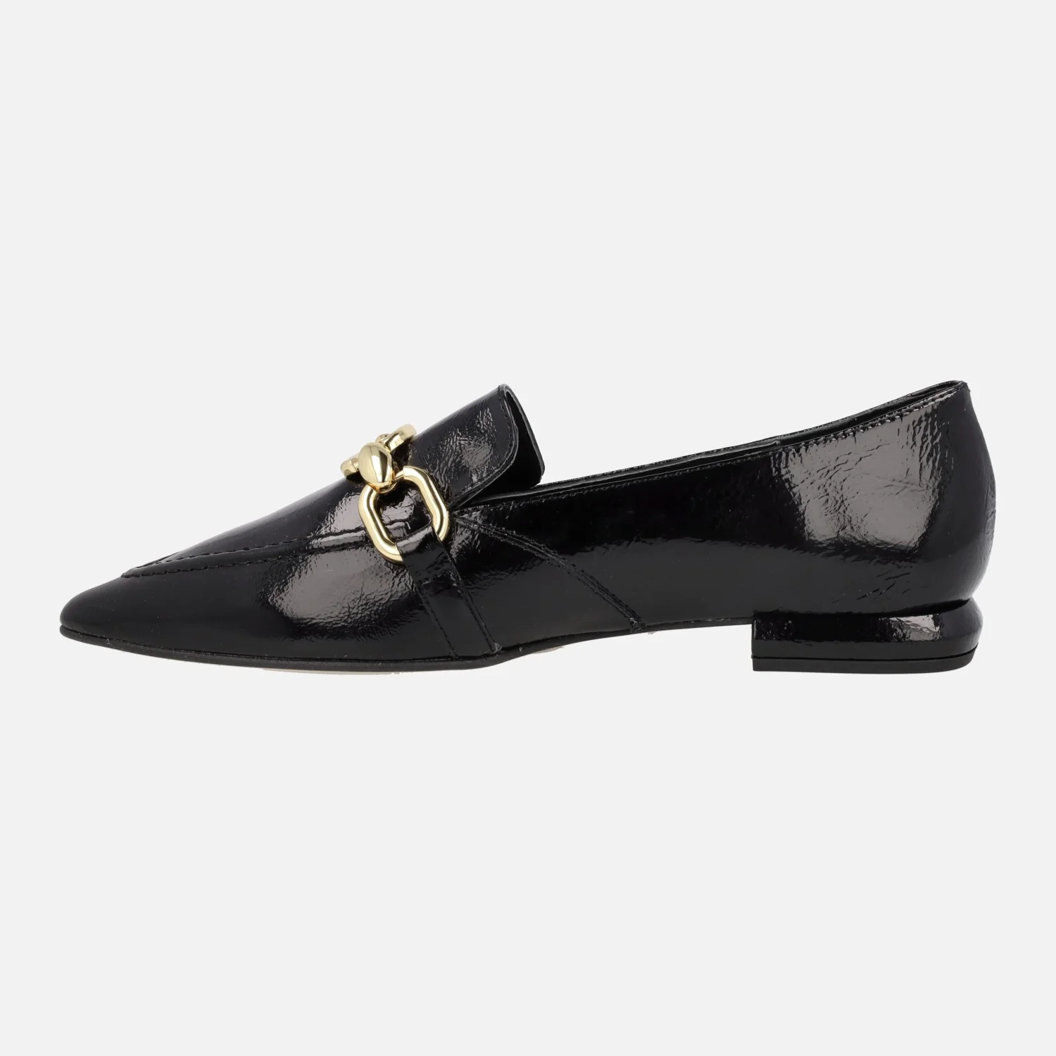 Mocasines negros de charol Monastir con adorno metálico dorado - Image 4