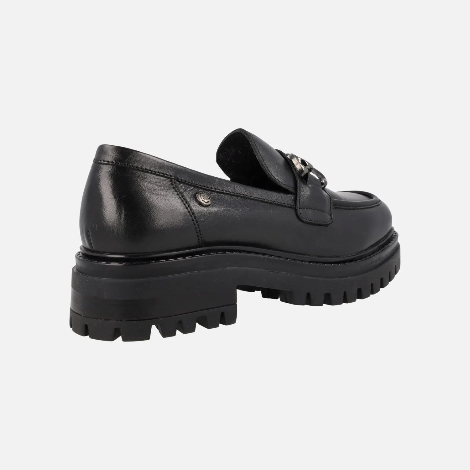 Mocasines negros de piel con adorno metálico y piso track - Image 3