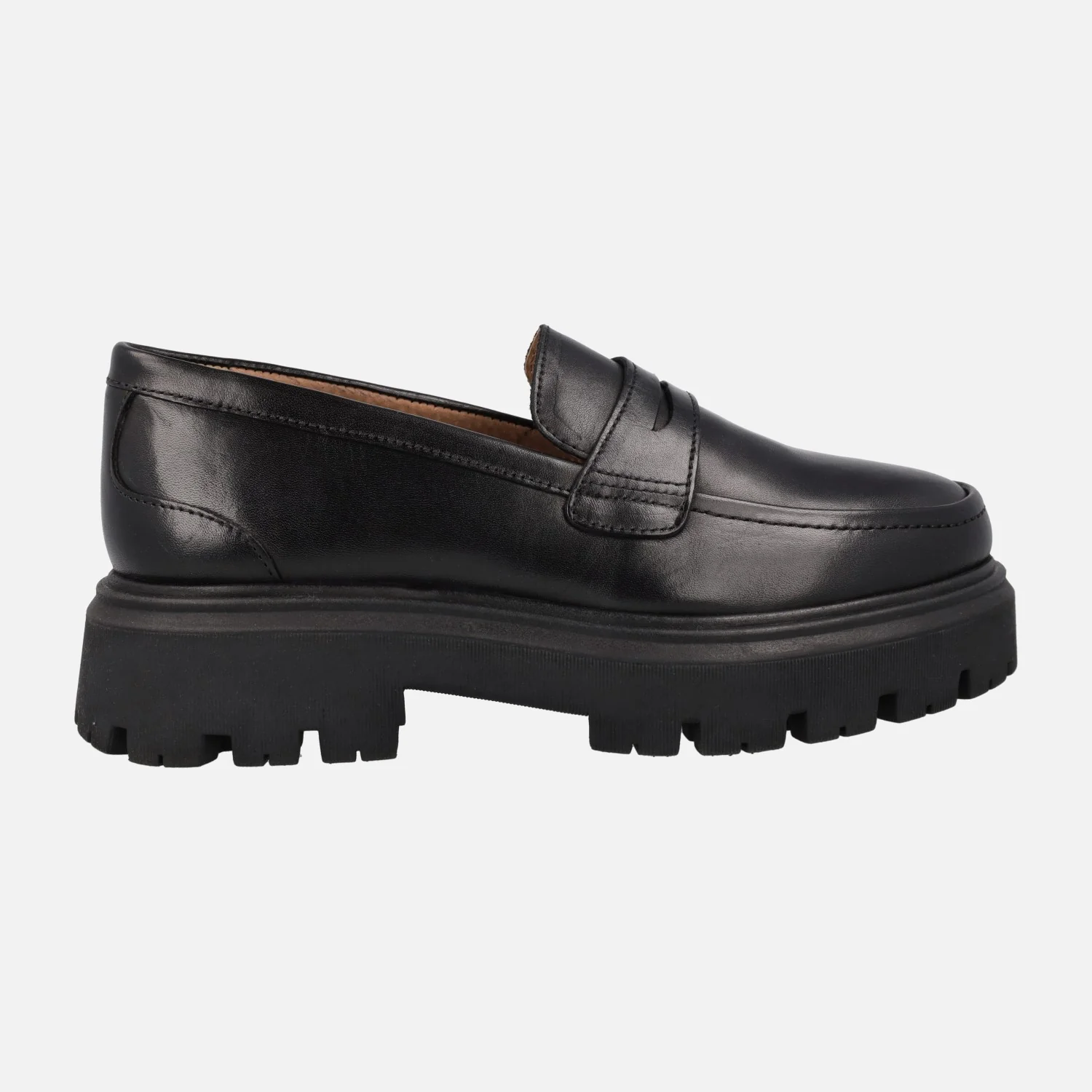 Mocasines negros de piel con piso track Gioseppo Steinnes para mujer