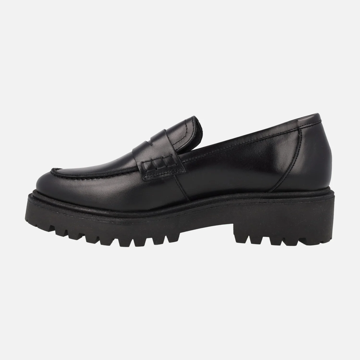 Mocasines negros de piel para mujer con piso track - Image 3