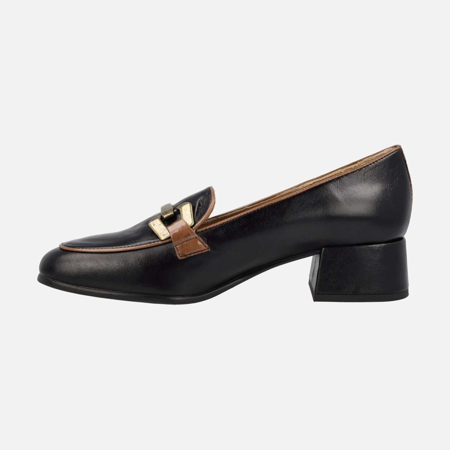 Mocasines negros de piel Texas con adorno dorado y vivo marrón - Image 3