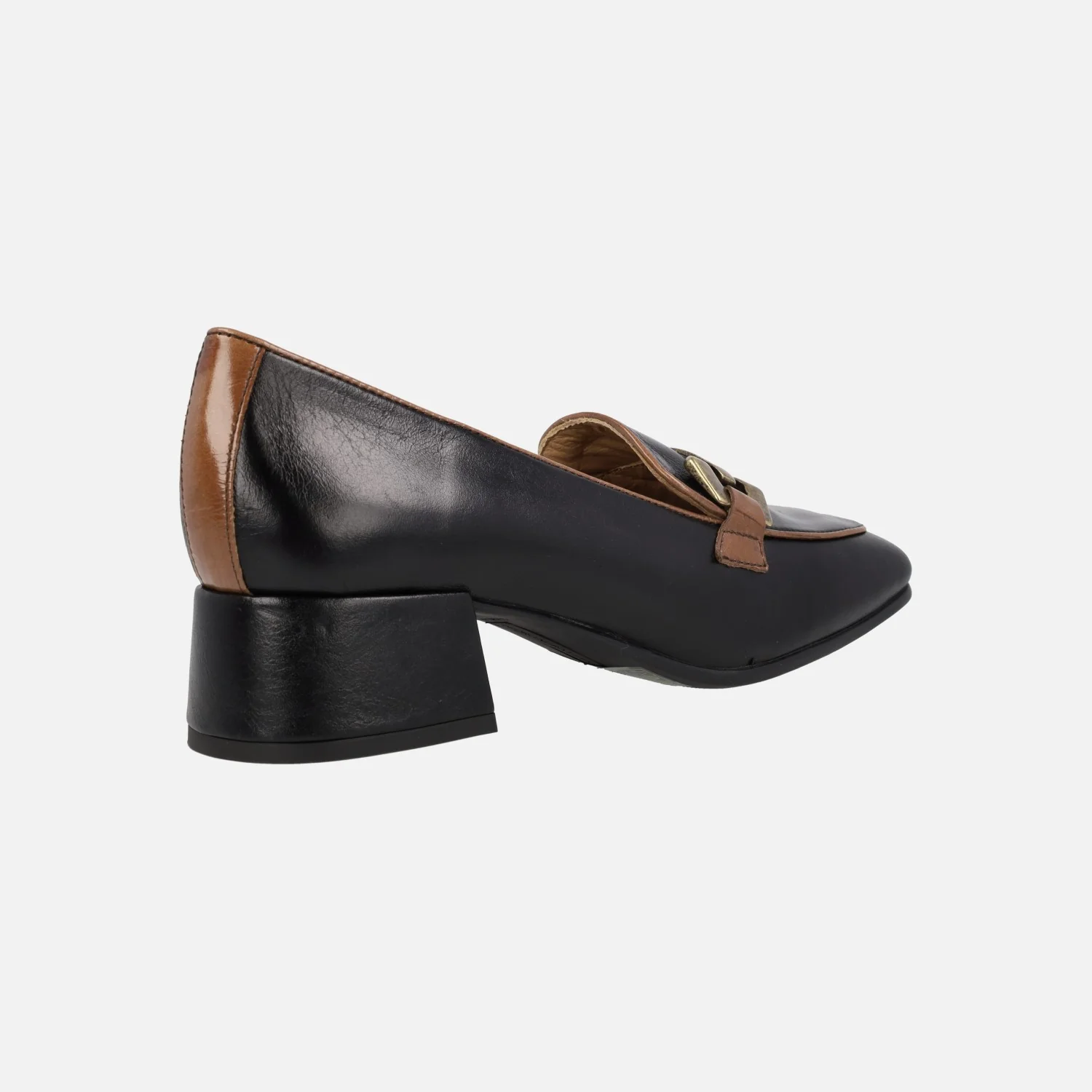 Mocasines negros de piel Texas con adorno dorado y vivo marrón - Image 4