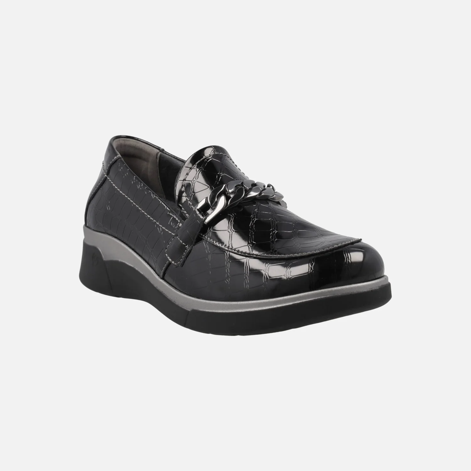 Mocasines negros en grabado coco con adorno de eslabones - Image 2