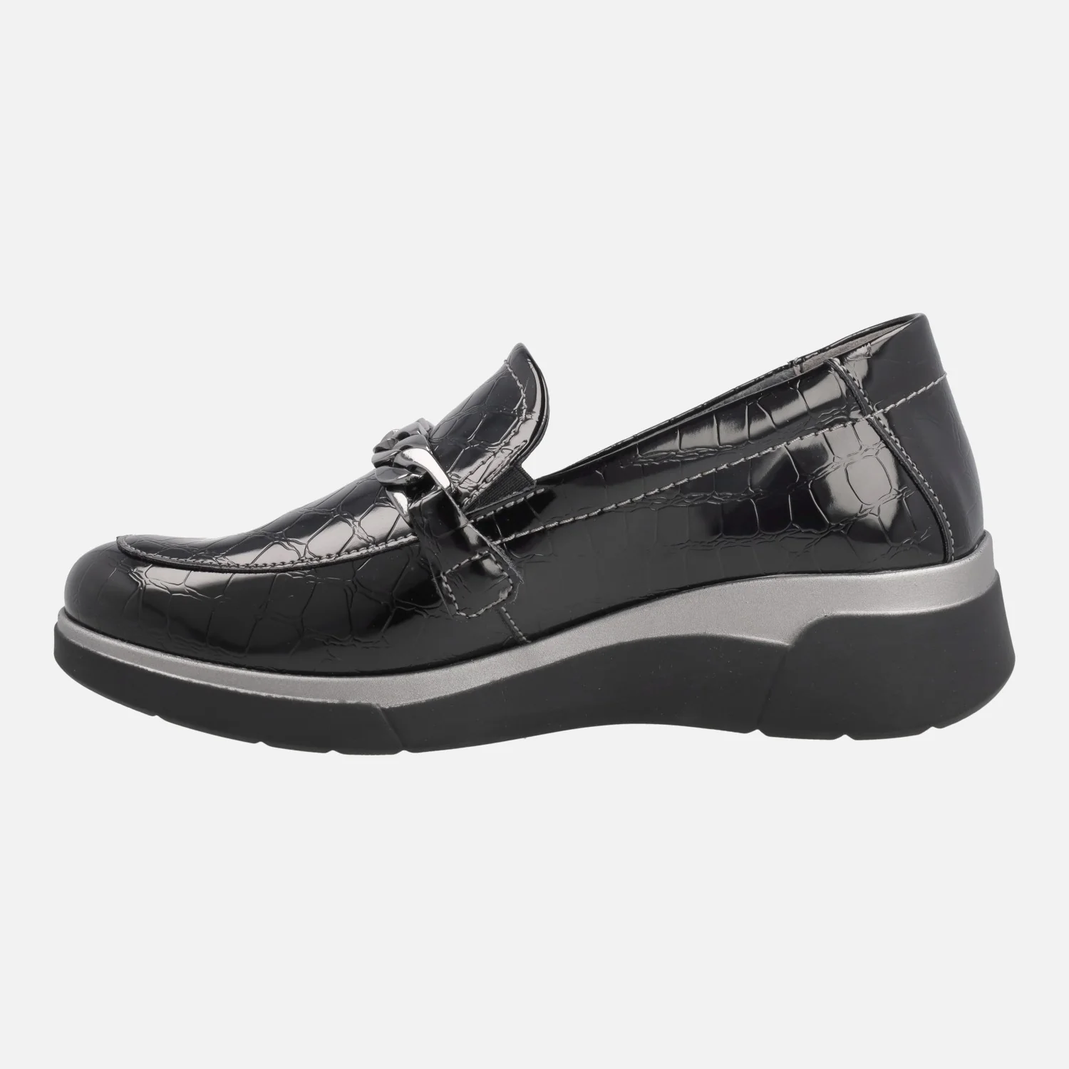 Mocasines negros en grabado coco con adorno de eslabones - Image 4