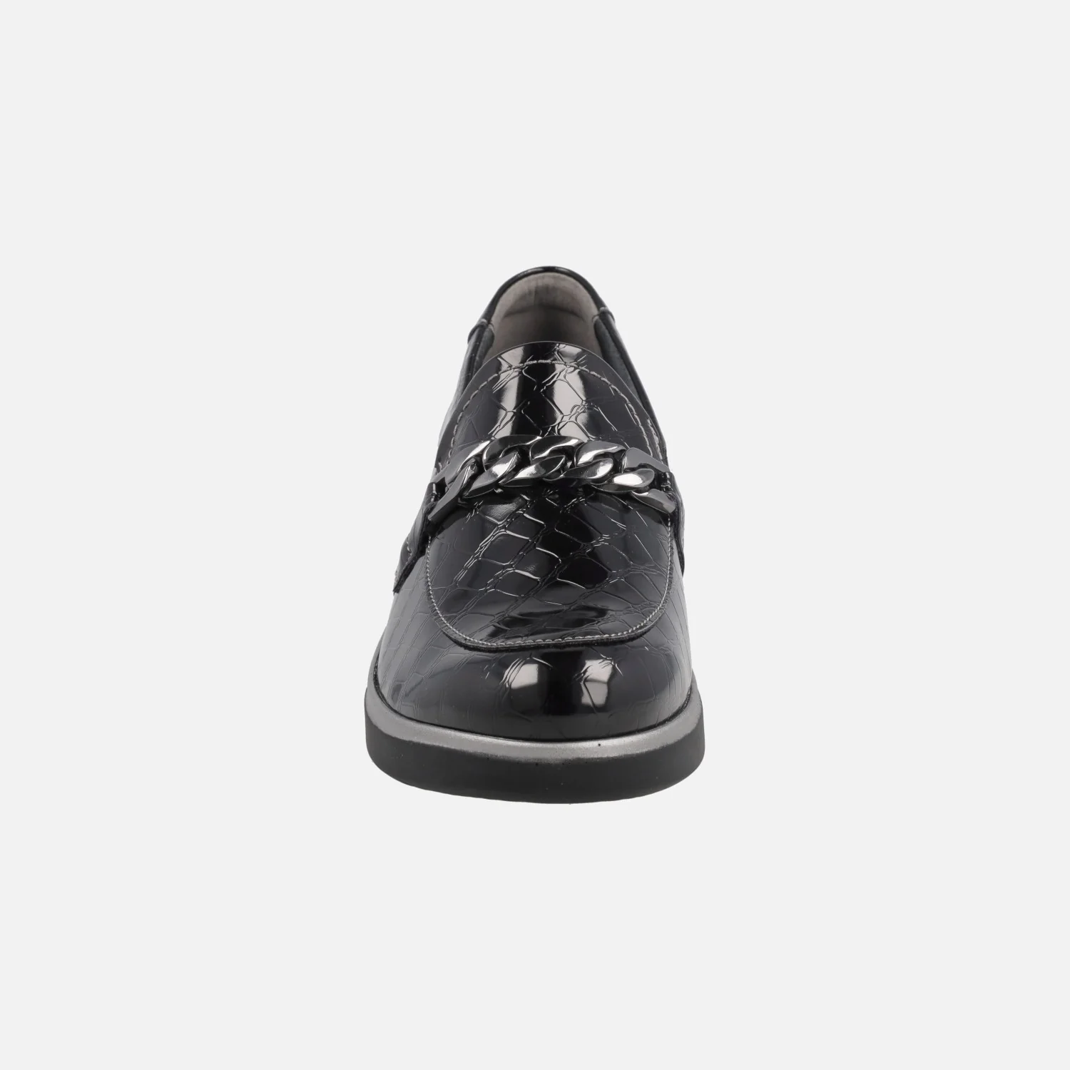 Mocasines negros en grabado coco con adorno de eslabones - Image 5