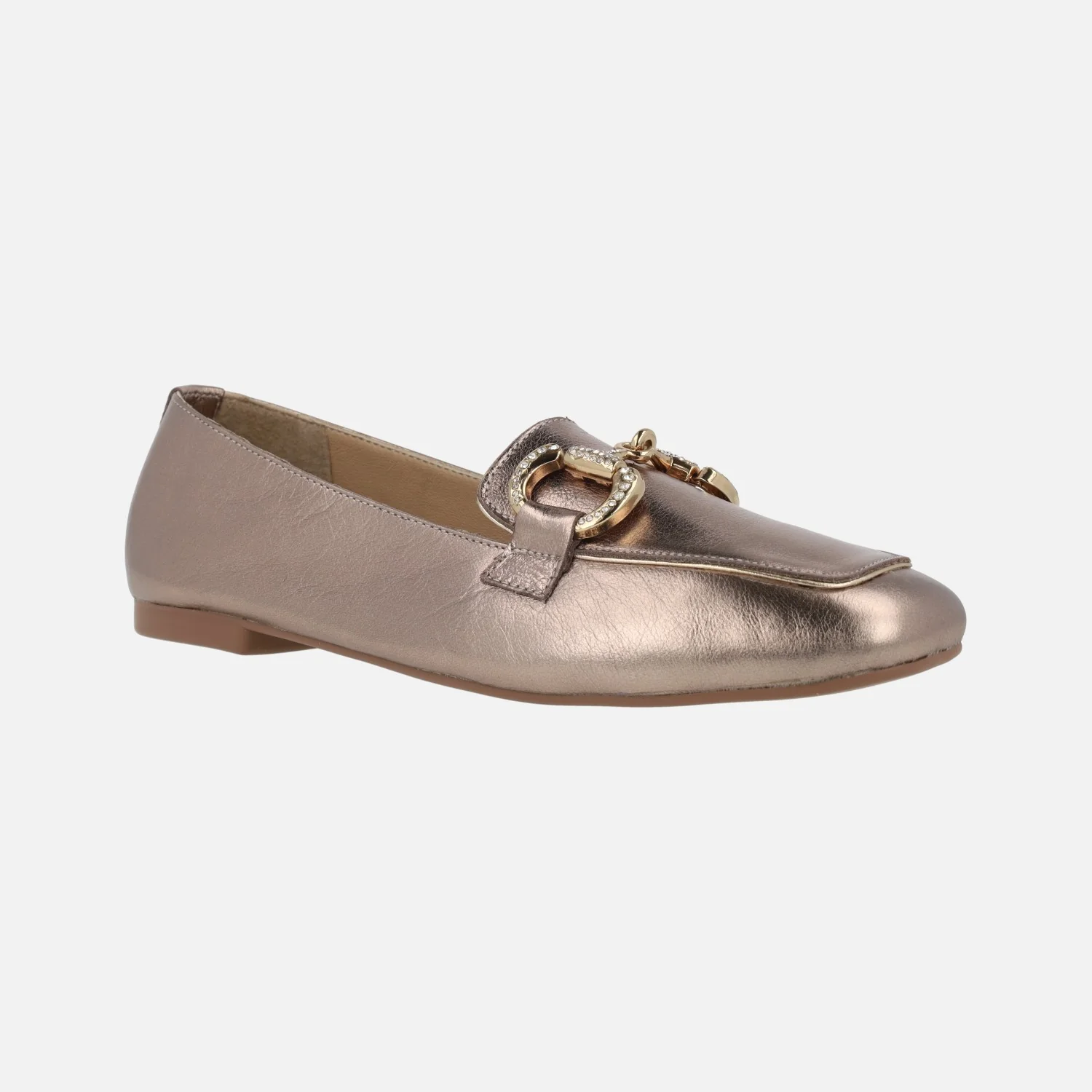 Mocasines planos de piel con adorno metálico para mujer - Image 7