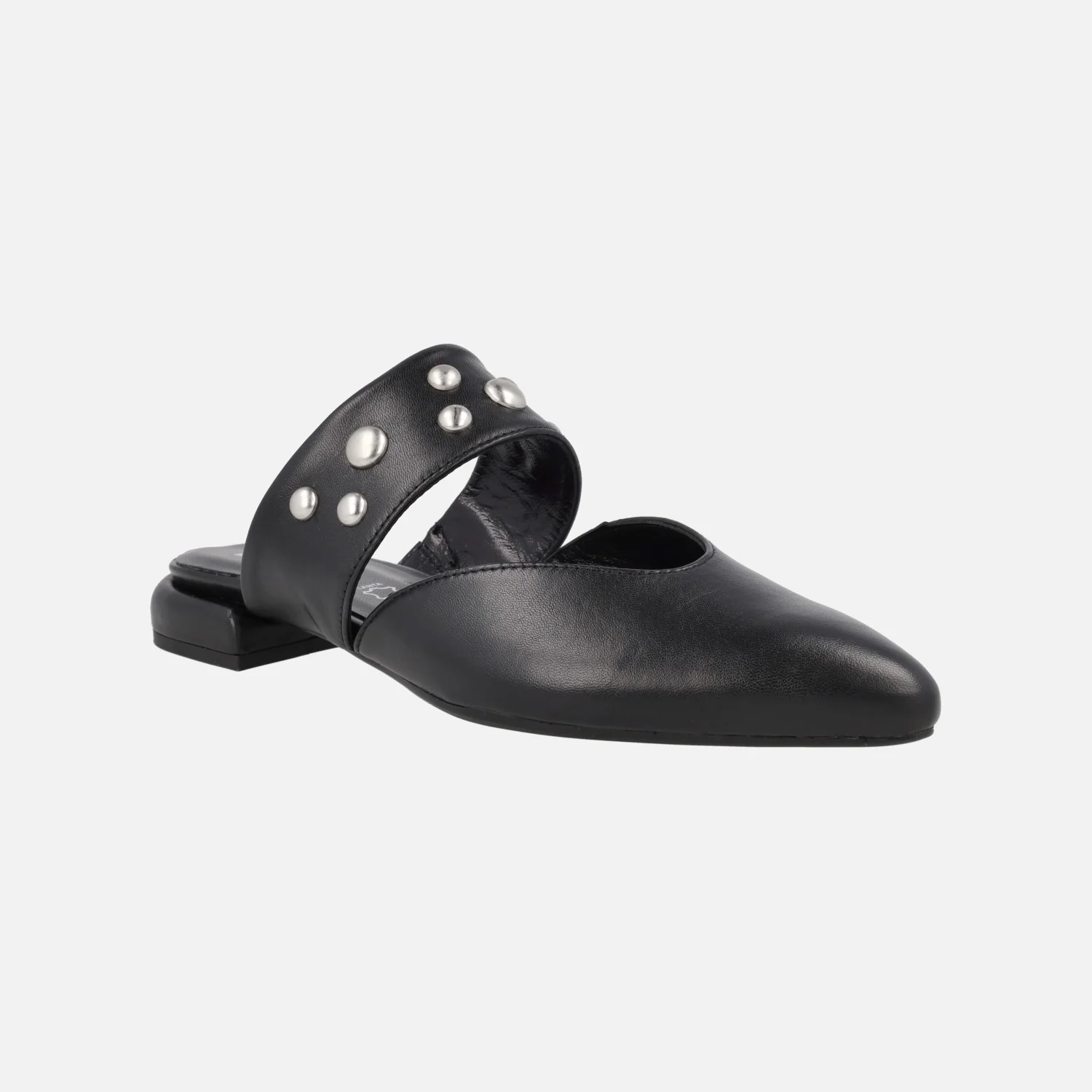 Mules negros de piel con tira ancha al empeine y tachas plateadas Ninfa - Image 2