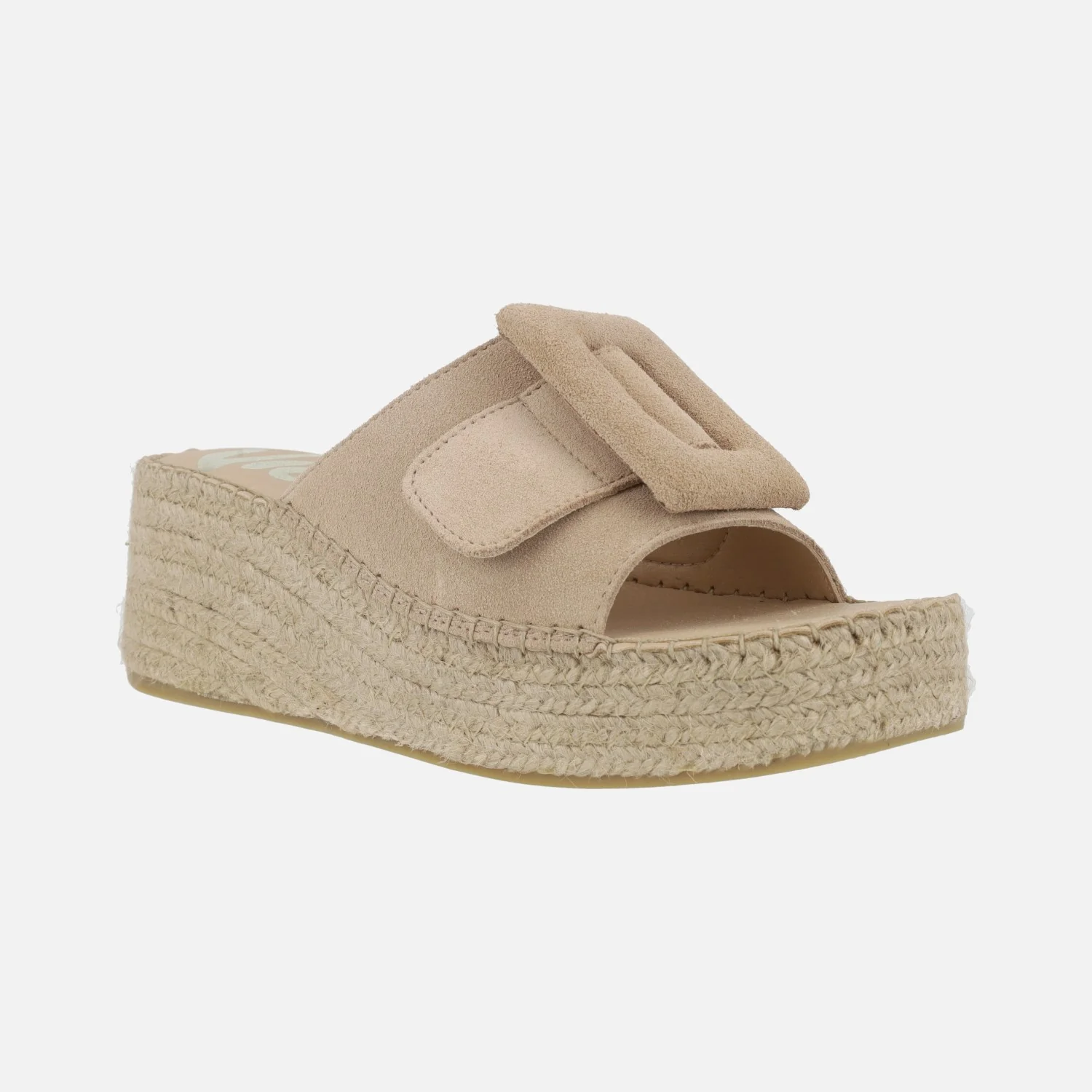 Pala de serraje beige con maxi hebilla y cuña de esparto - Image 2