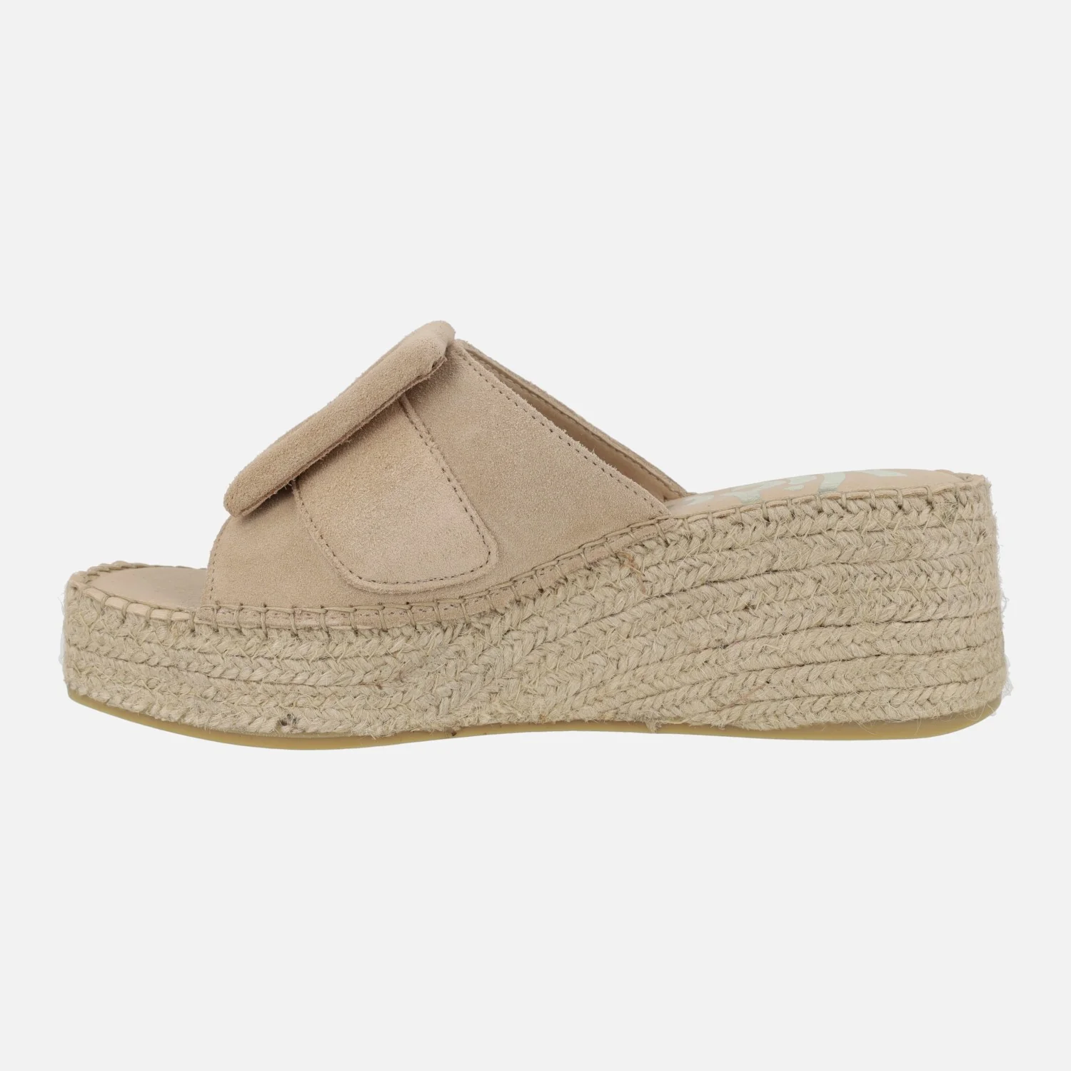 Pala de serraje beige con maxi hebilla y cuña de esparto - Image 3