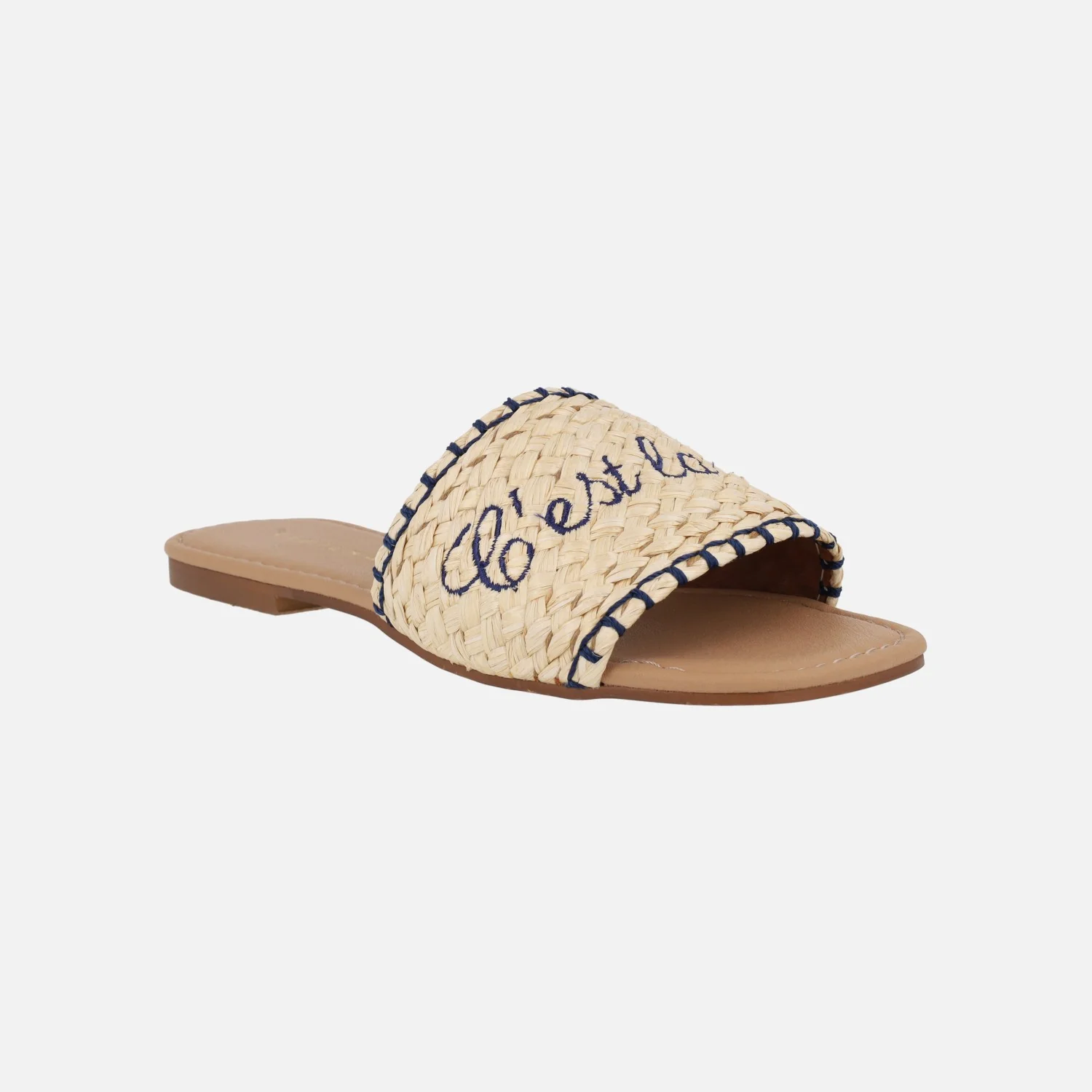 Sandalias palas en trenzado beige con mensaje C'est la vie - Image 2