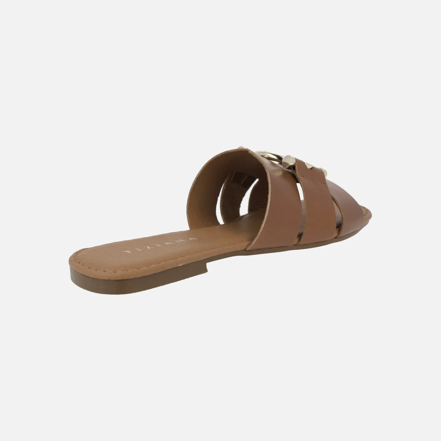 Sandalias planas de piel con adorno metálico dorado - Image 4
