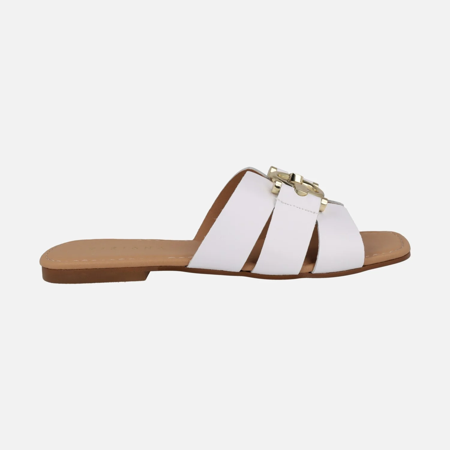 Sandalias planas de piel con adorno metálico dorado - Image 6