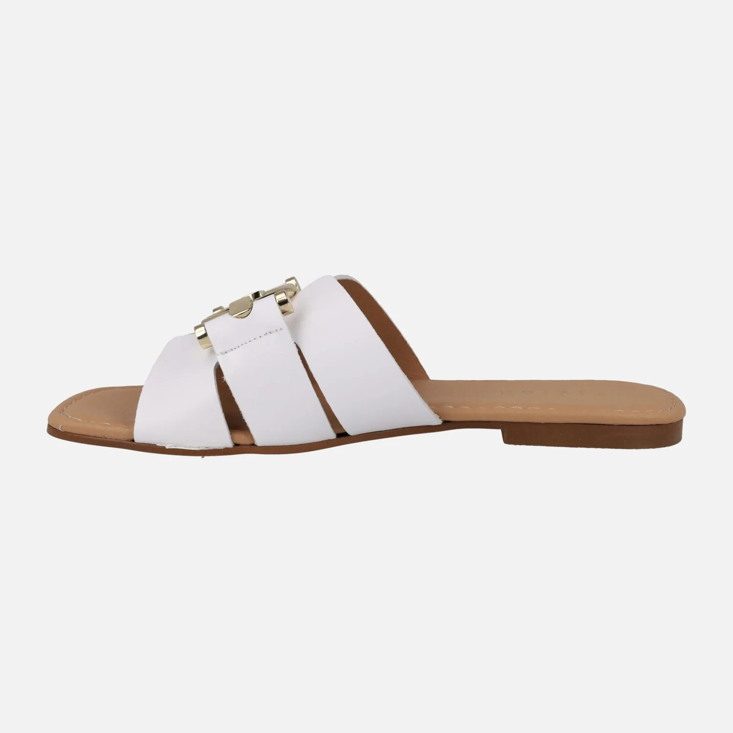 Sandalias planas de piel con adorno metálico dorado - Image 8