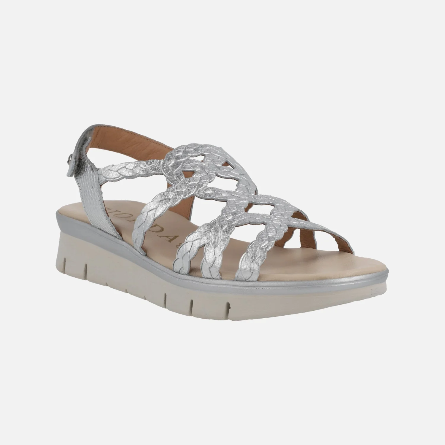 Sandalias de piel metalizadas efecto trenzado con cierre de velcro - Image 2