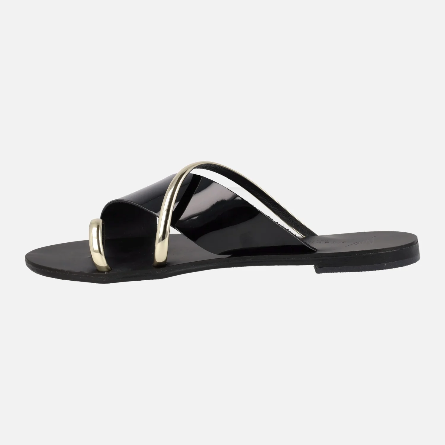 Sandalias planas en combinado negro y oro - Image 4