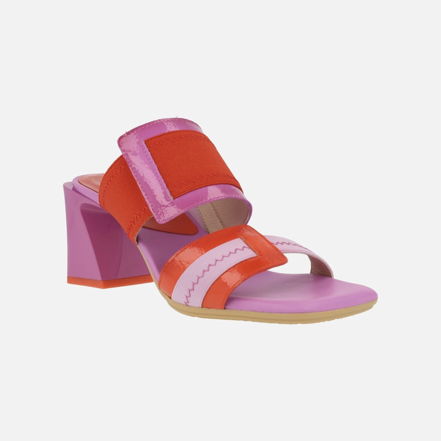 Sandalias de dos tiras en combinado de charol y tejido elástico - Image 2